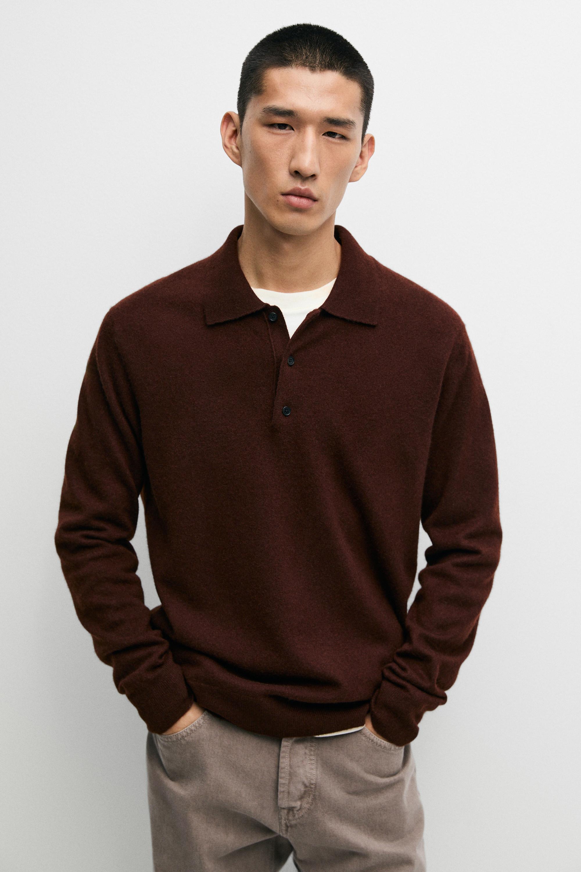 100% cashmere knit polo sweater Brandy