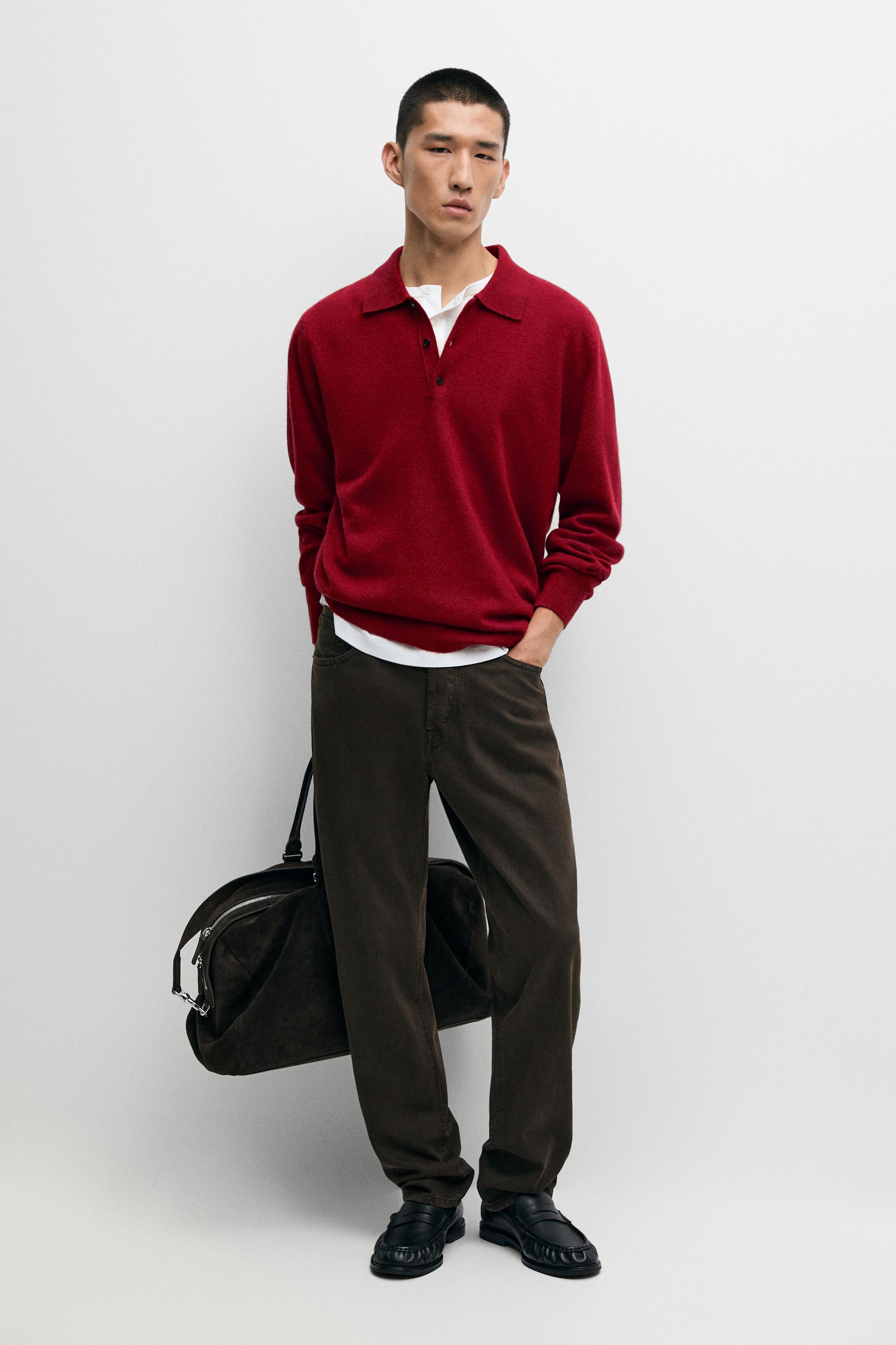 100% cashmere knit polo sweater Ruby Red