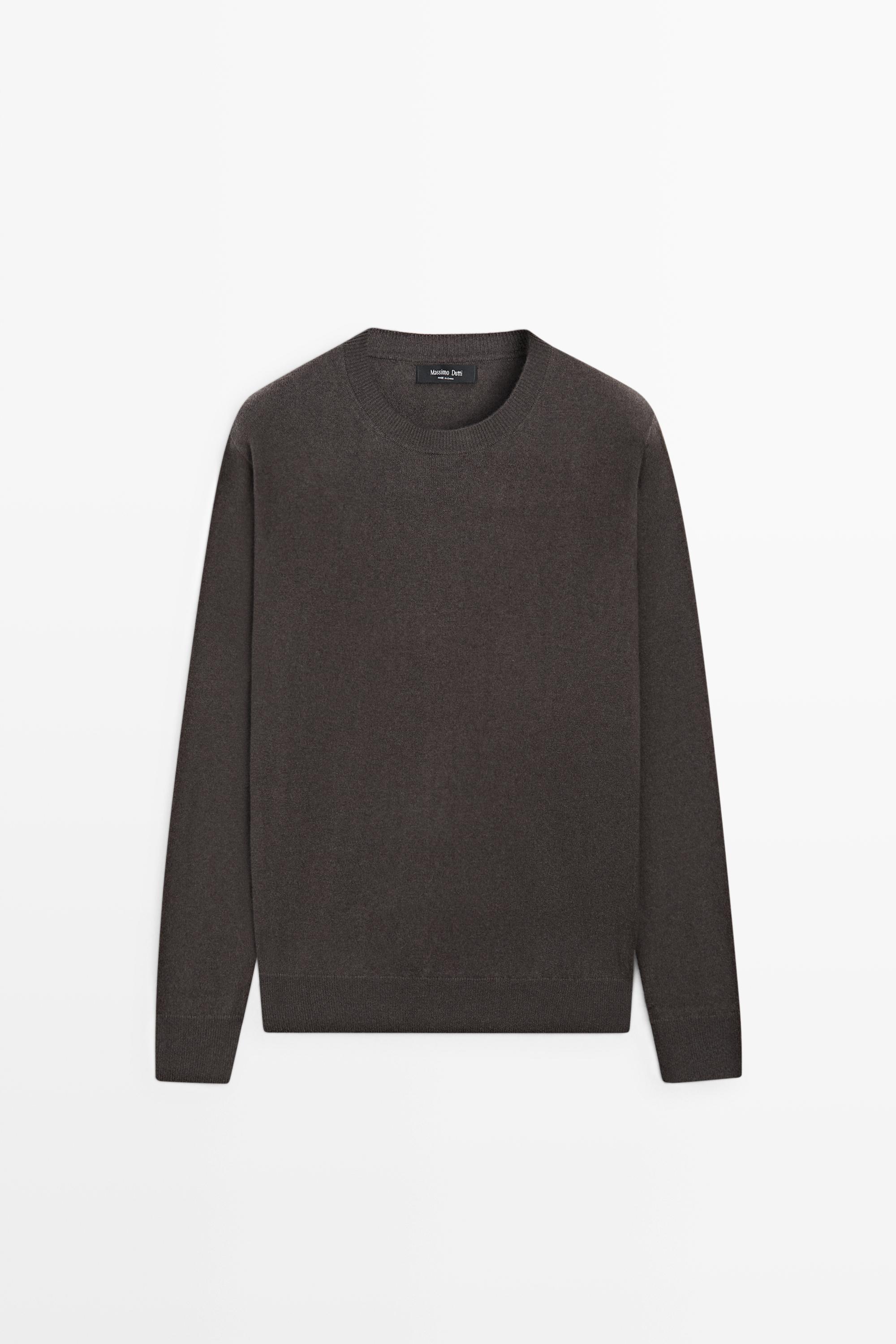 Wool blend round neck knit sweater Brown