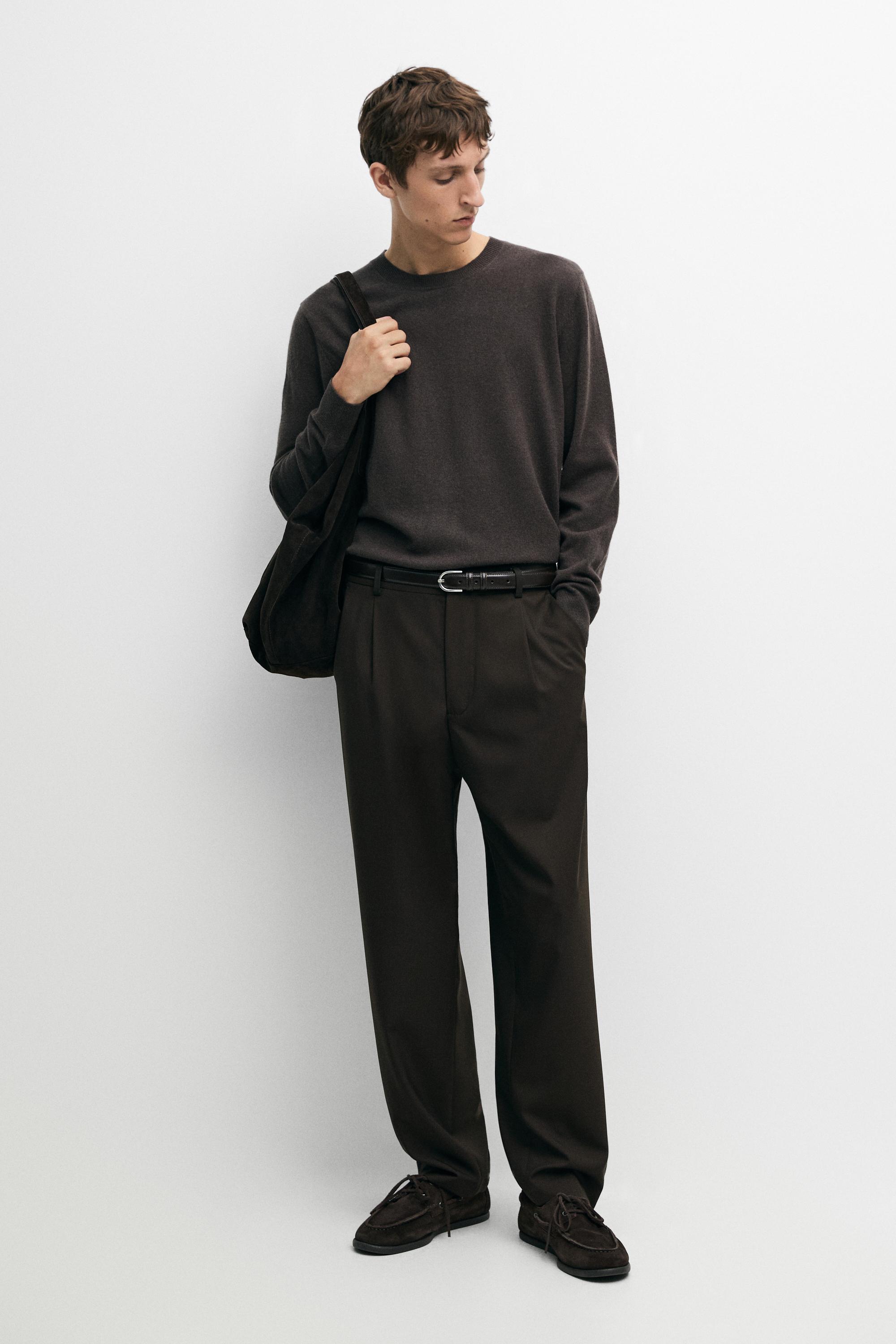 Wool blend round neck knit sweater Brown