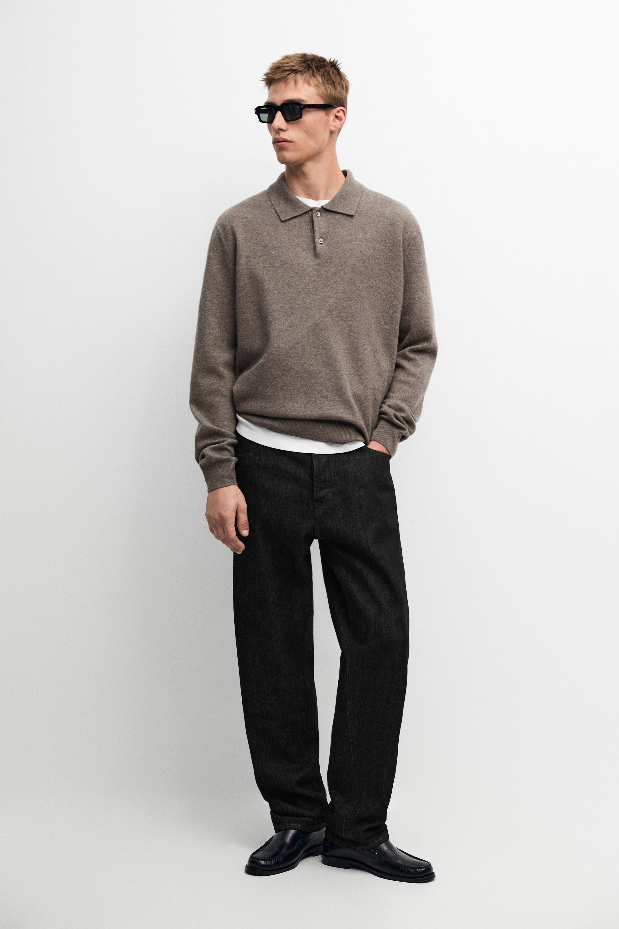 Wool blend knit polo sweater Dark Khaki