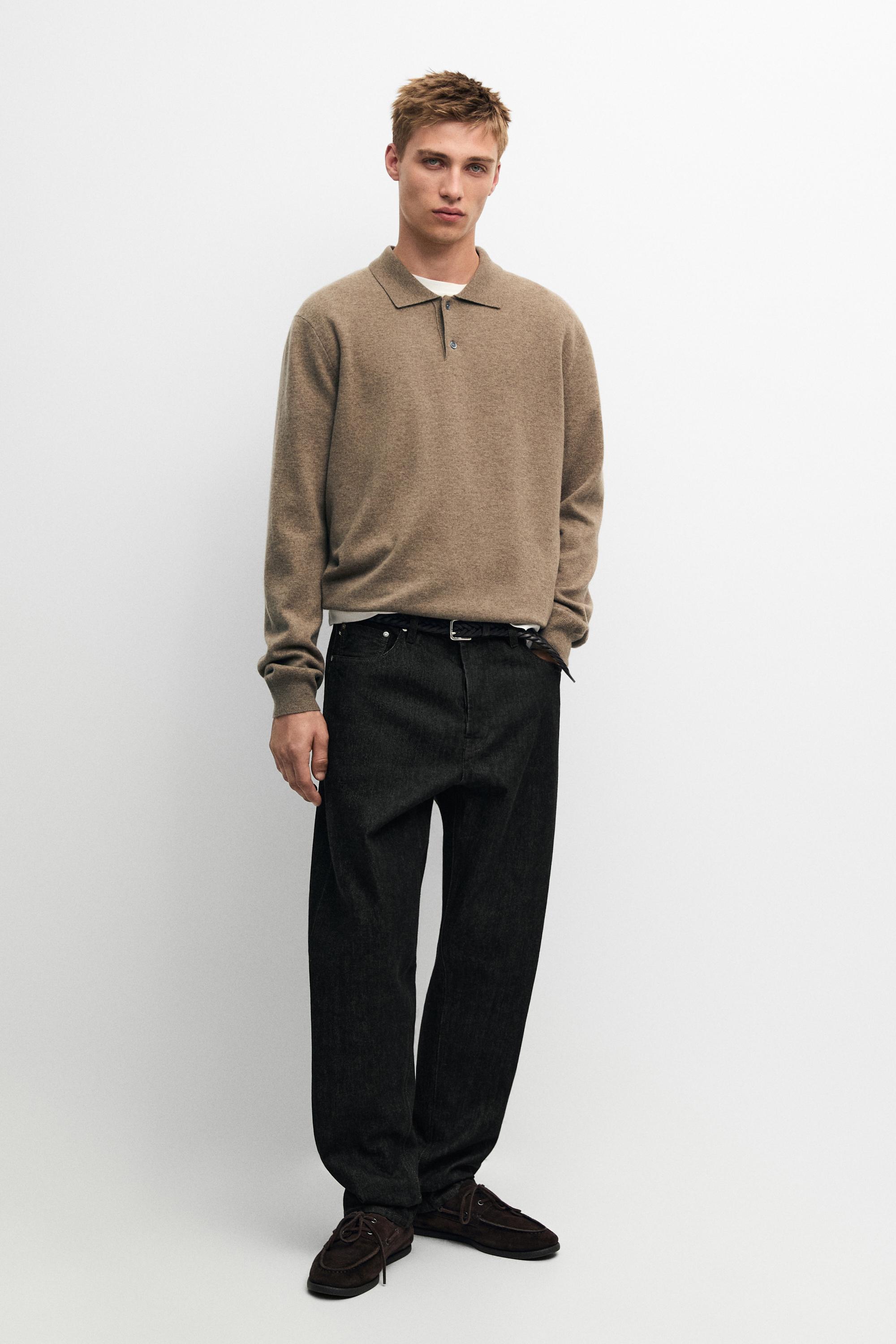 Wool blend knit polo sweater Khaki