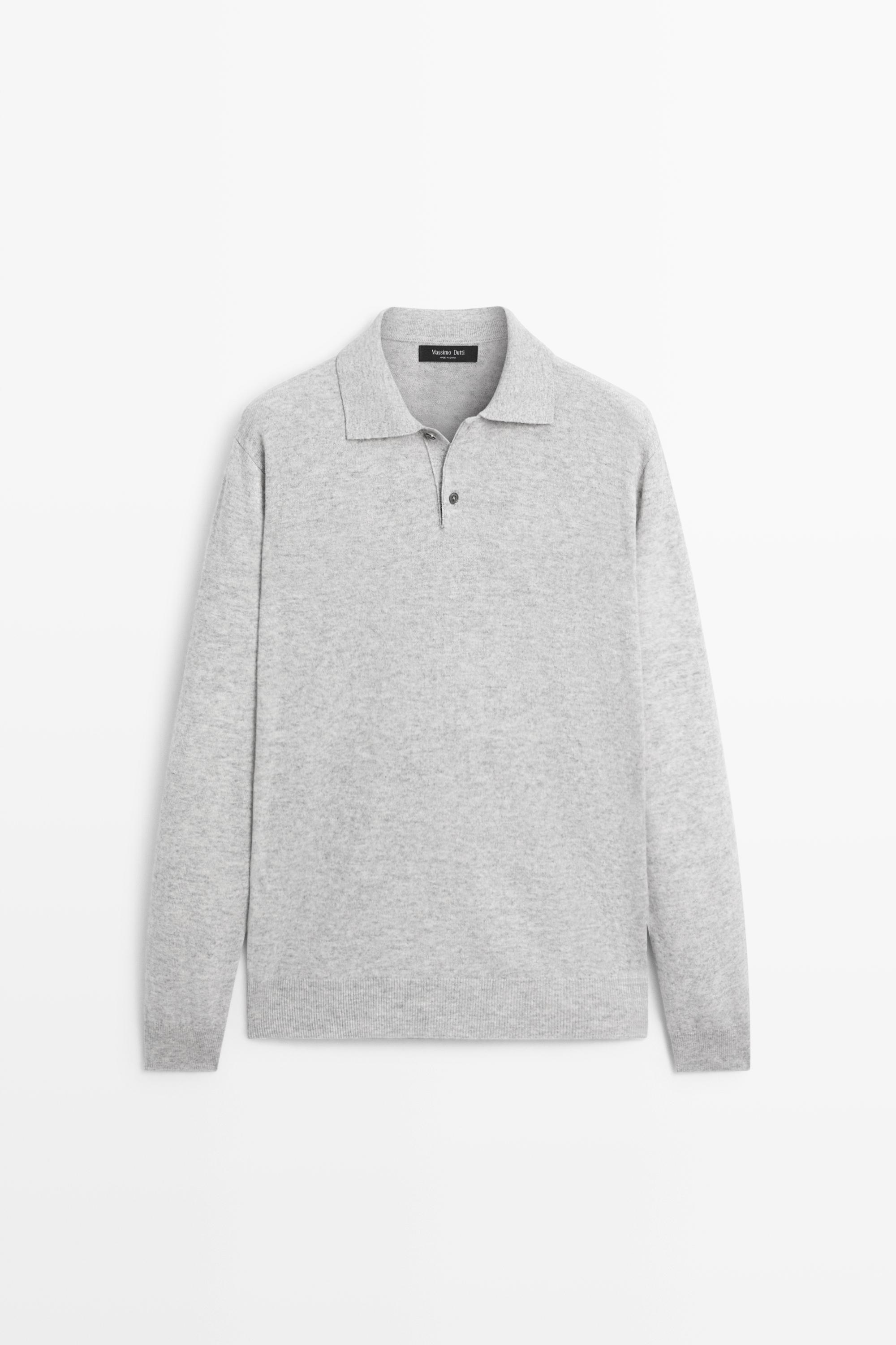 Wool blend knit polo sweater Grey Marl