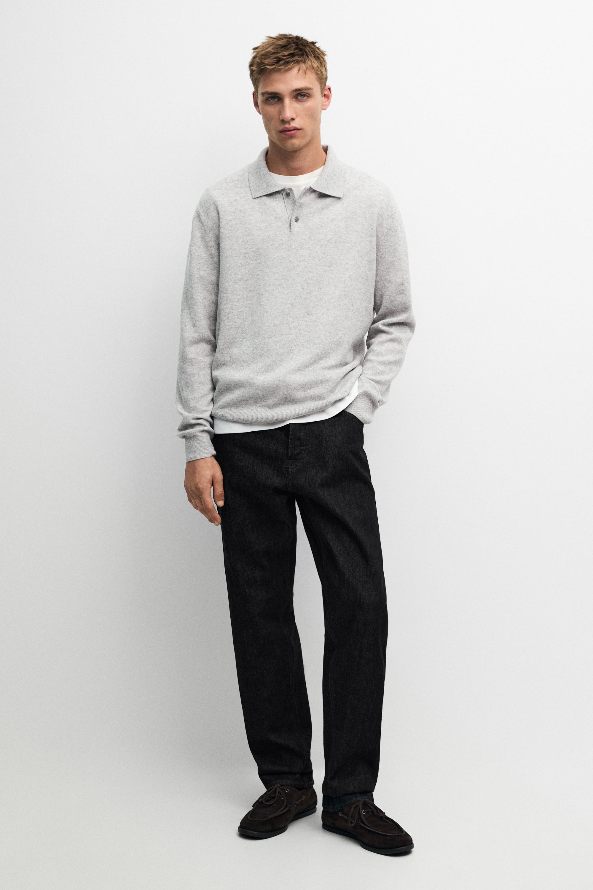 Wool blend knit polo sweater Grey Marl