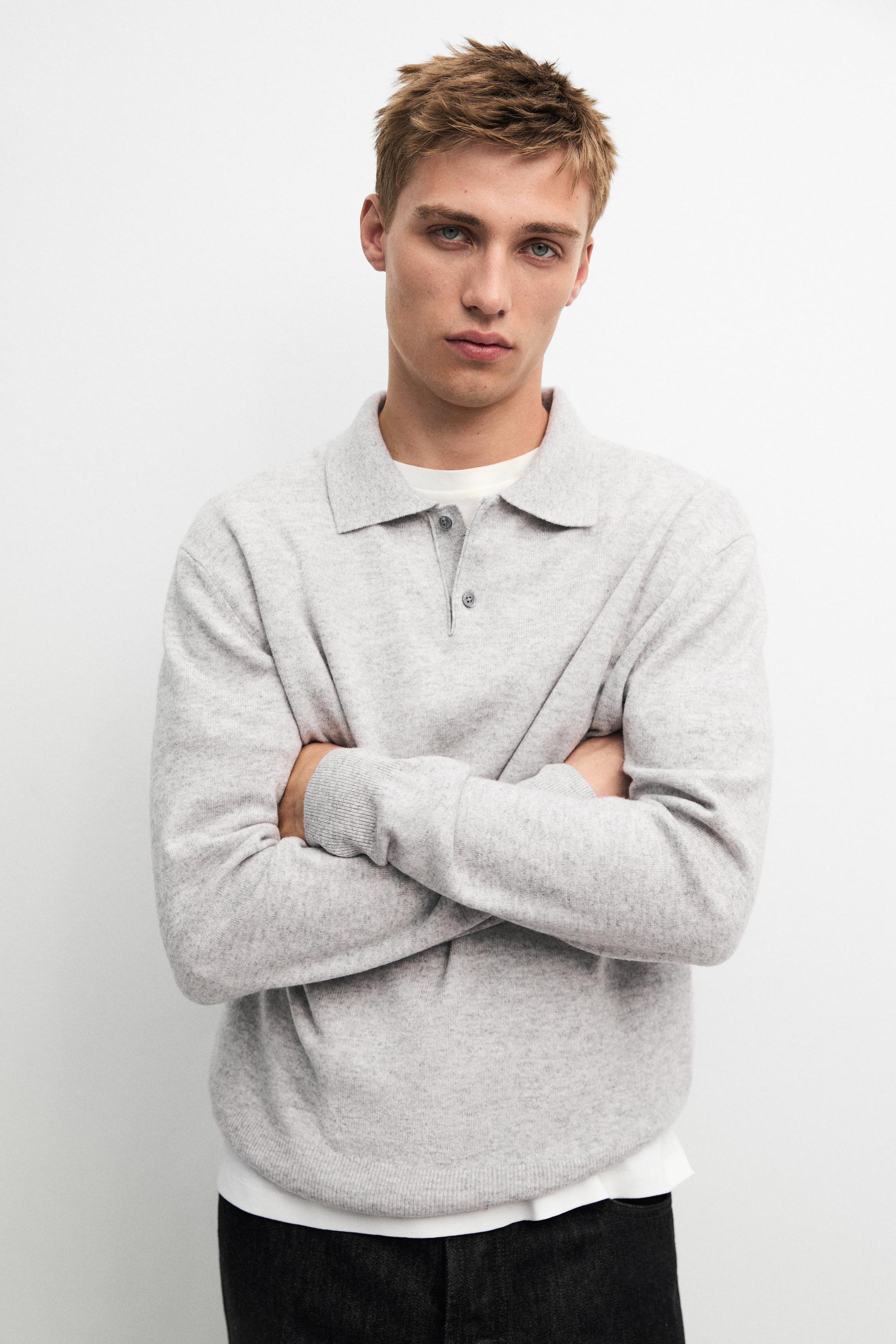 Wool blend knit polo sweater Grey Marl