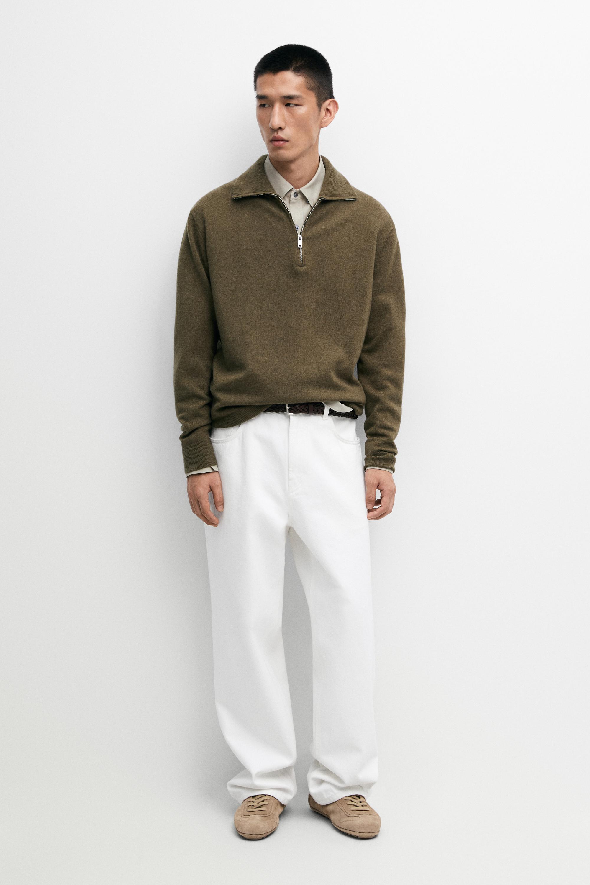 Mock neck zip-up knit sweater Sea Green