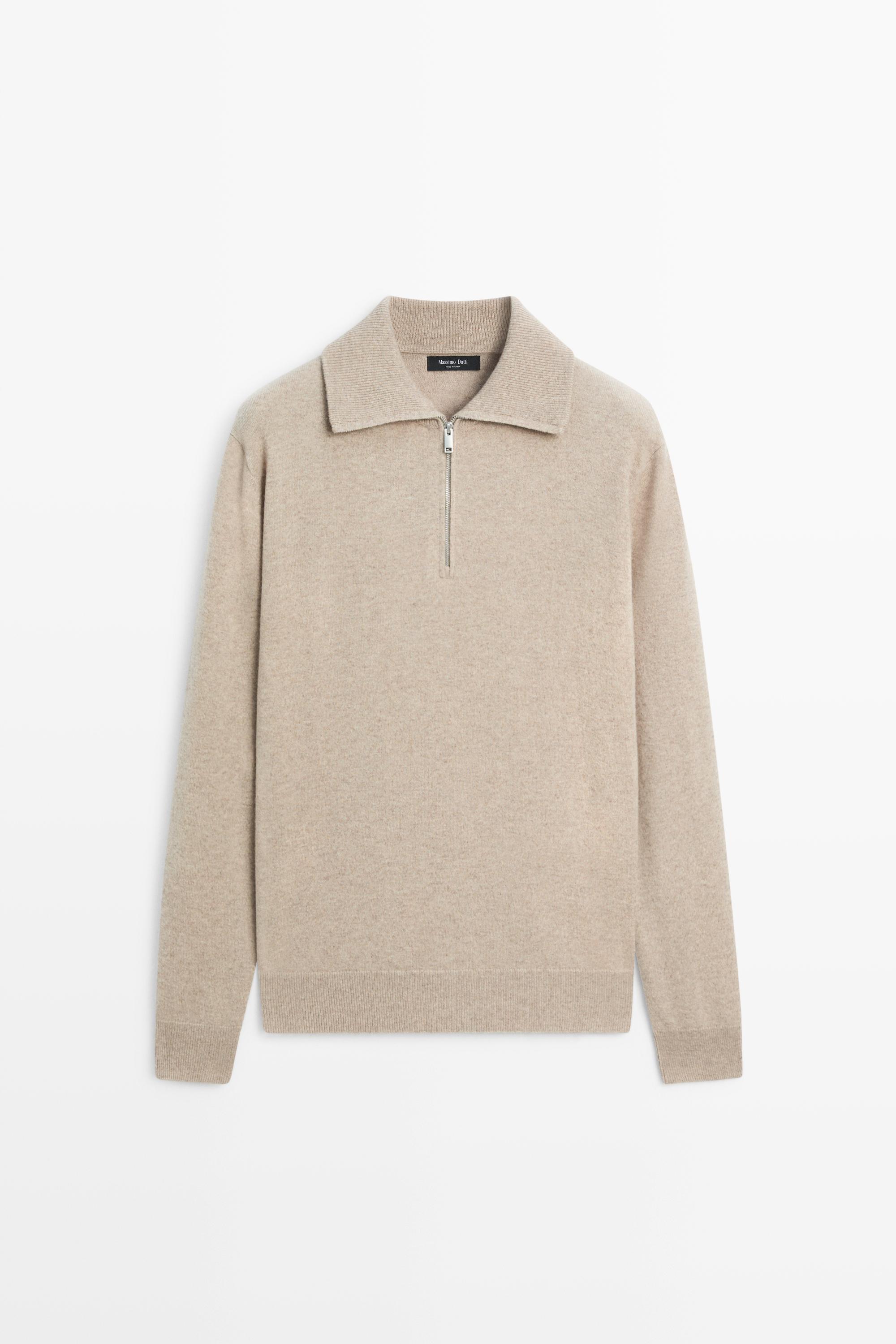 Mock neck zip-up knit sweater Sand