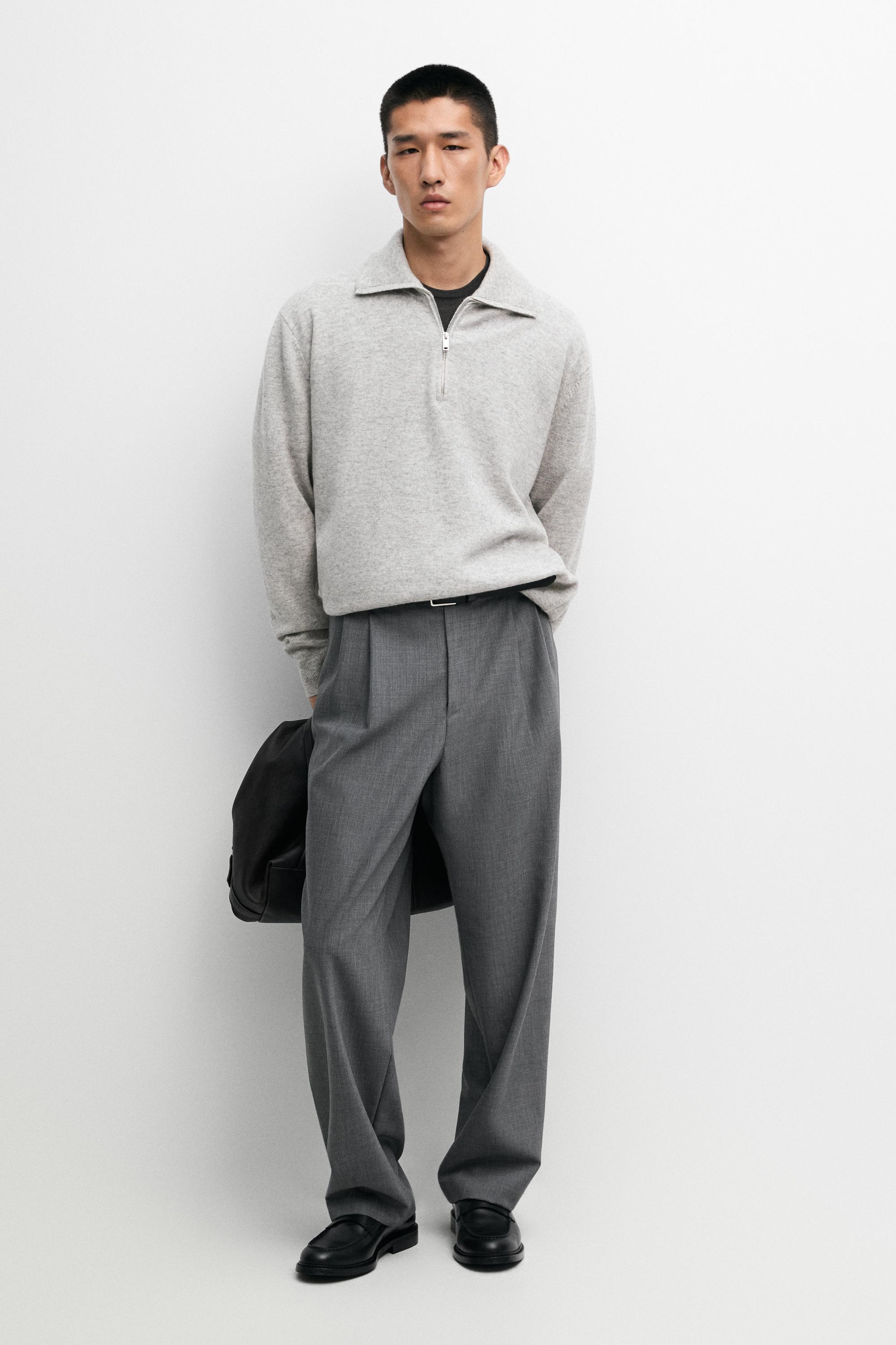 Mock neck zip-up knit sweater Grey Marl