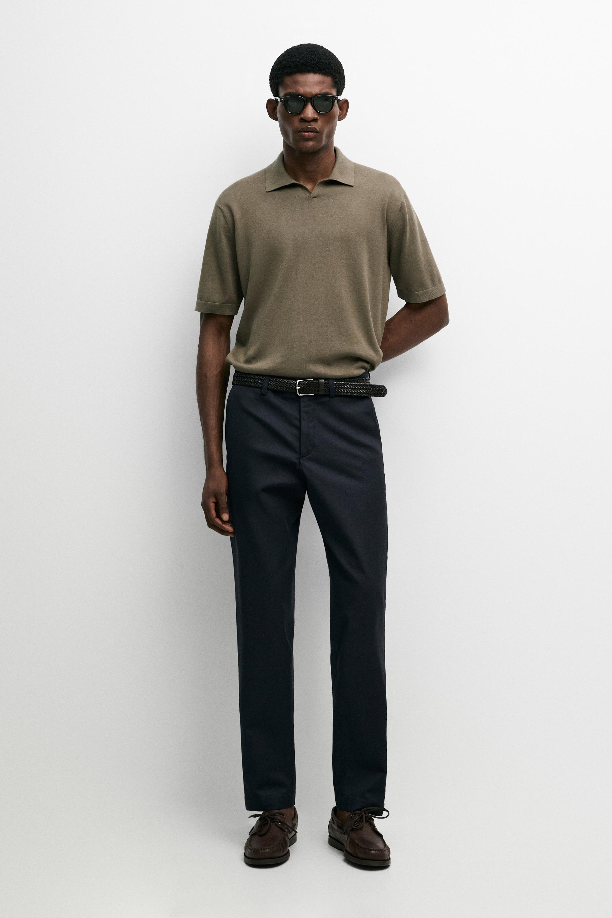 100% cotton V-neck knit polo Khaki