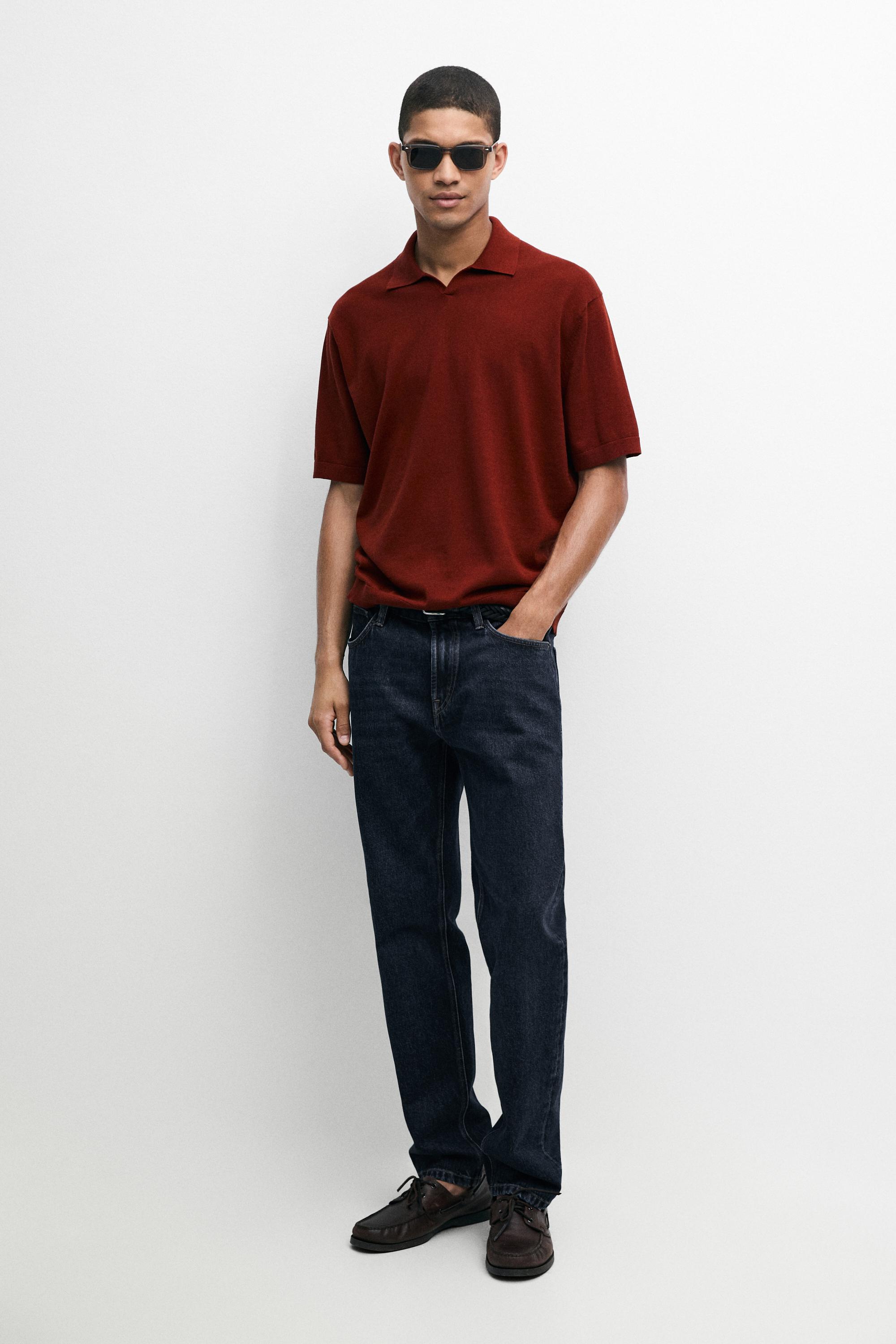 100% cotton V-neck knit polo Copper
