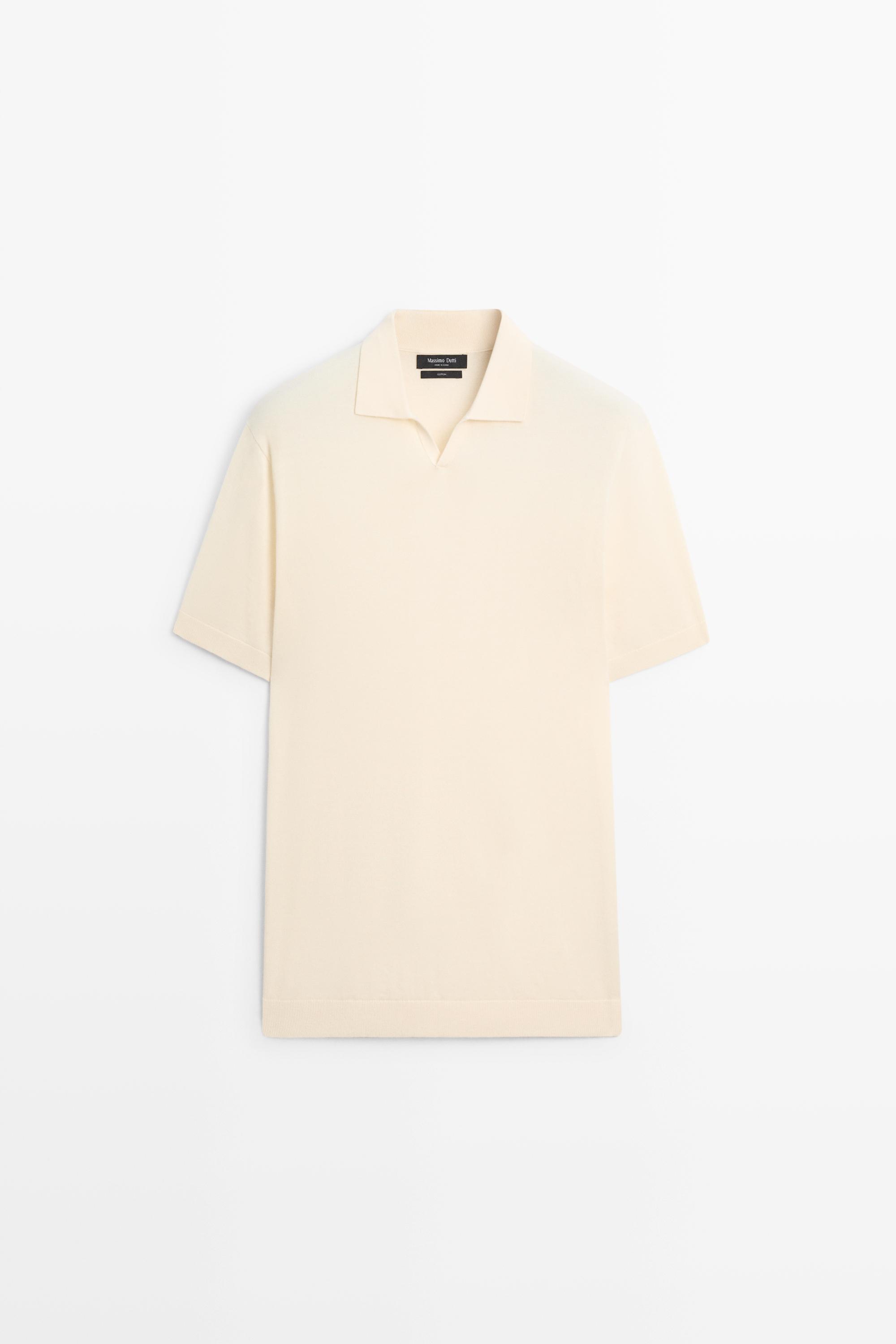 100% cotton V-neck knit polo Cream