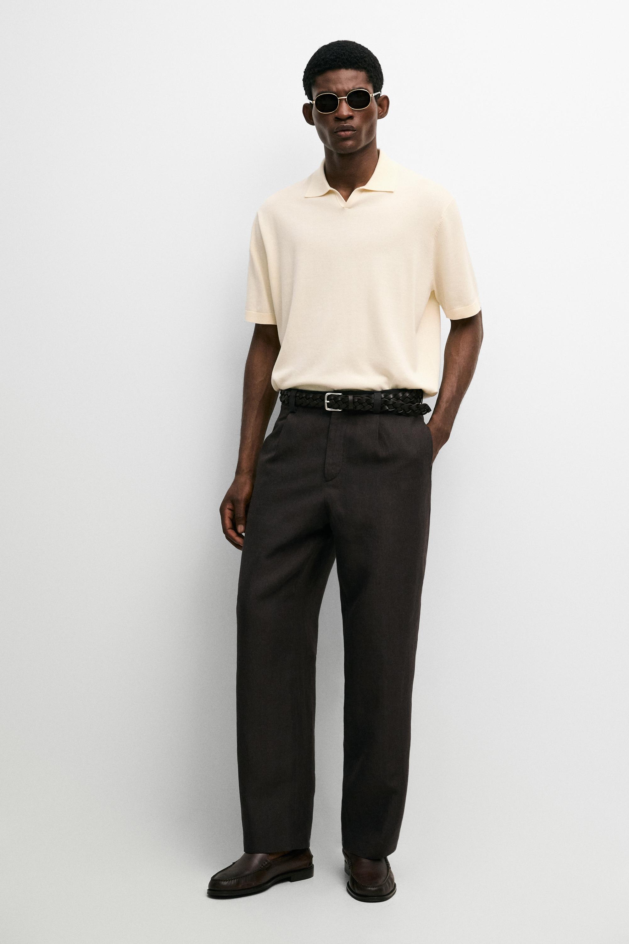 100% cotton V-neck knit polo Cream