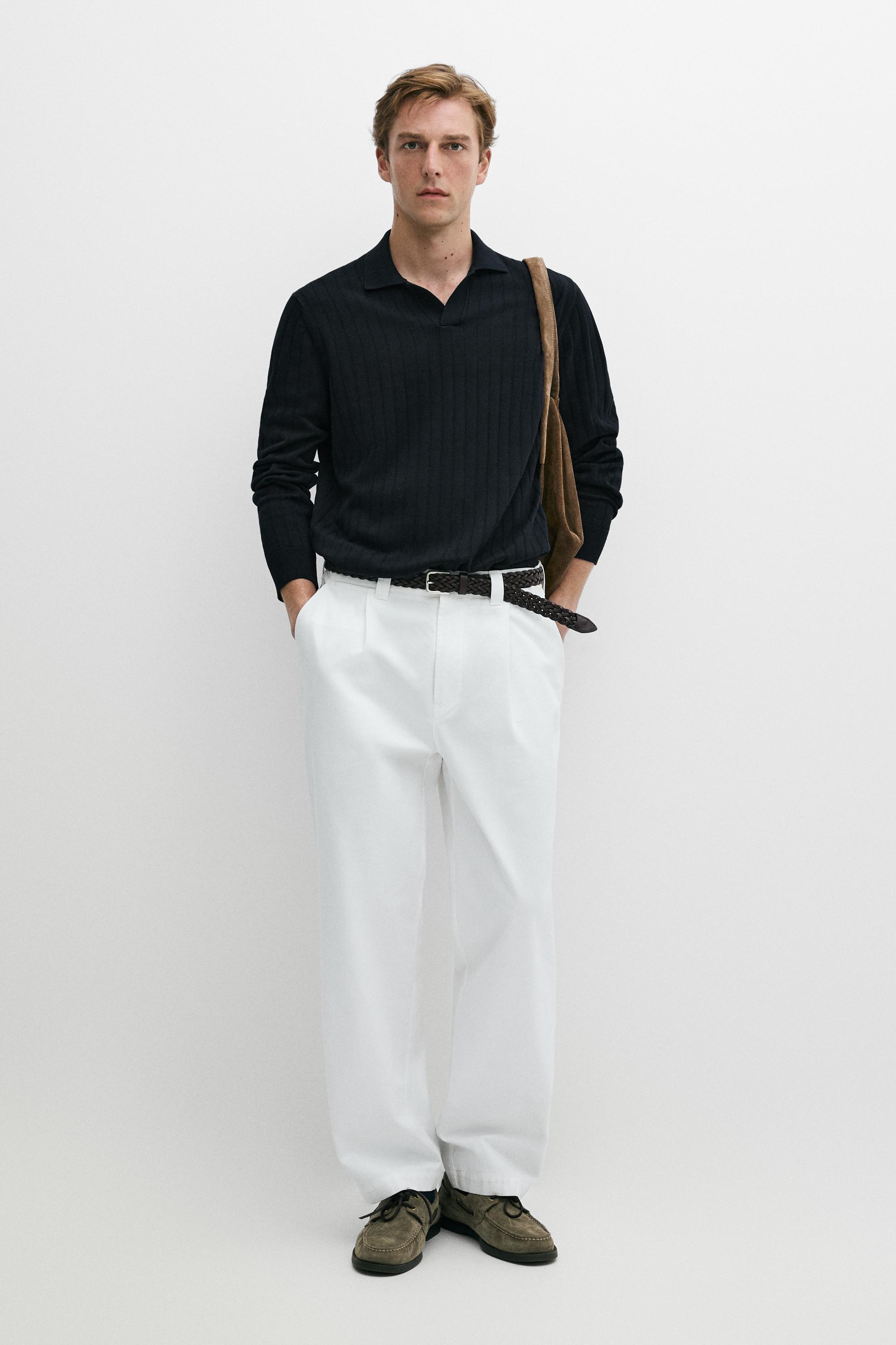 100% Cotton Knit Polo Sweater Navy Blue