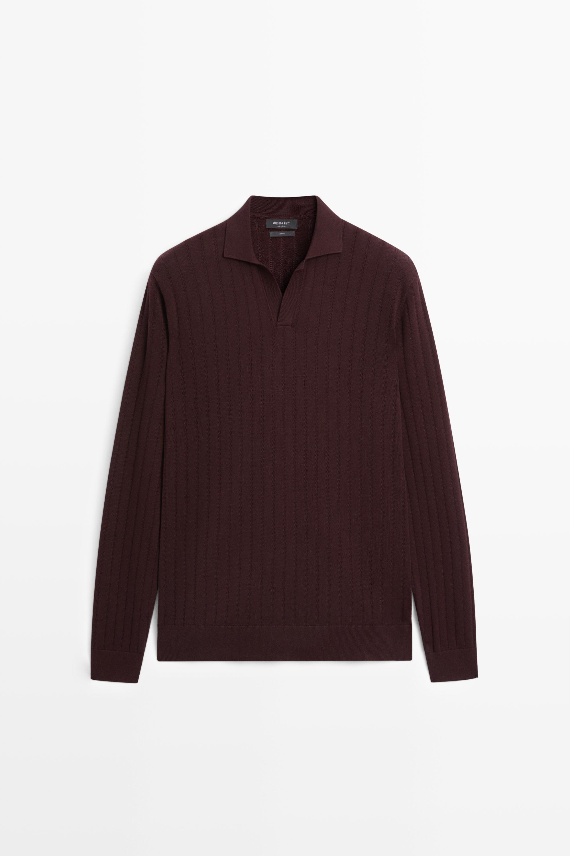 100% Cotton Knit Polo Sweater Burgundy