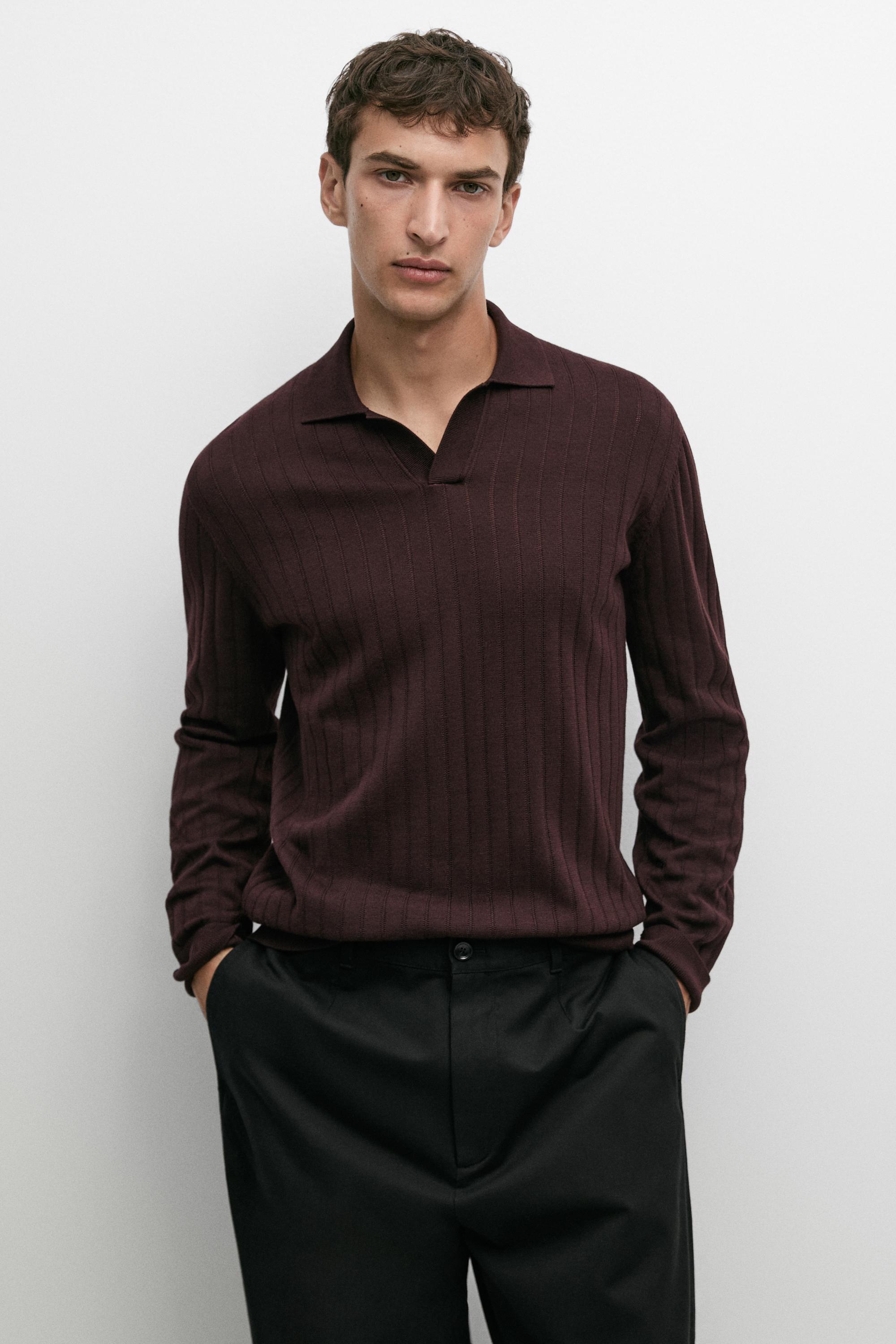 100% Cotton Knit Polo Sweater Burgundy