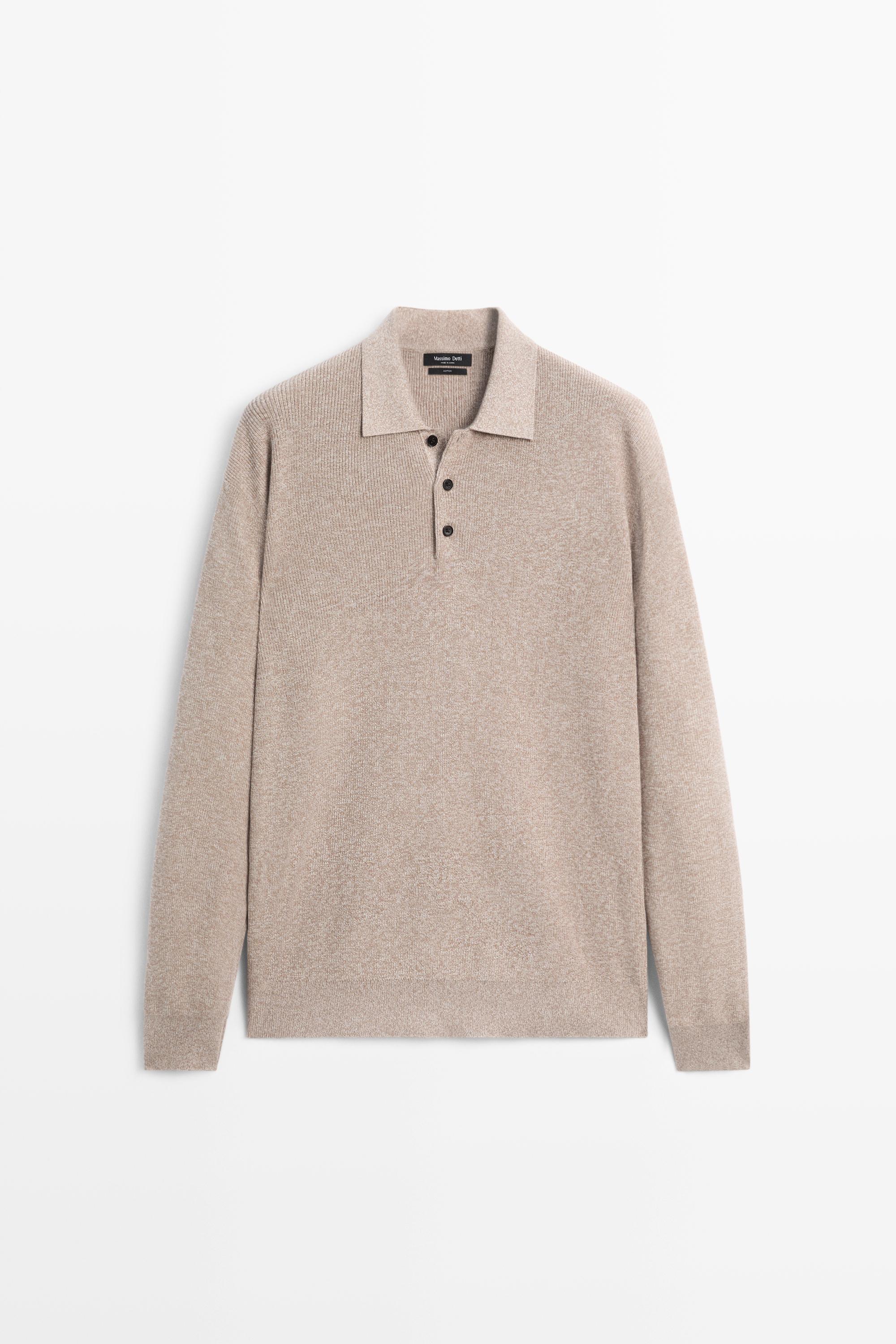 100% cotton mouliné polo sweater Beige