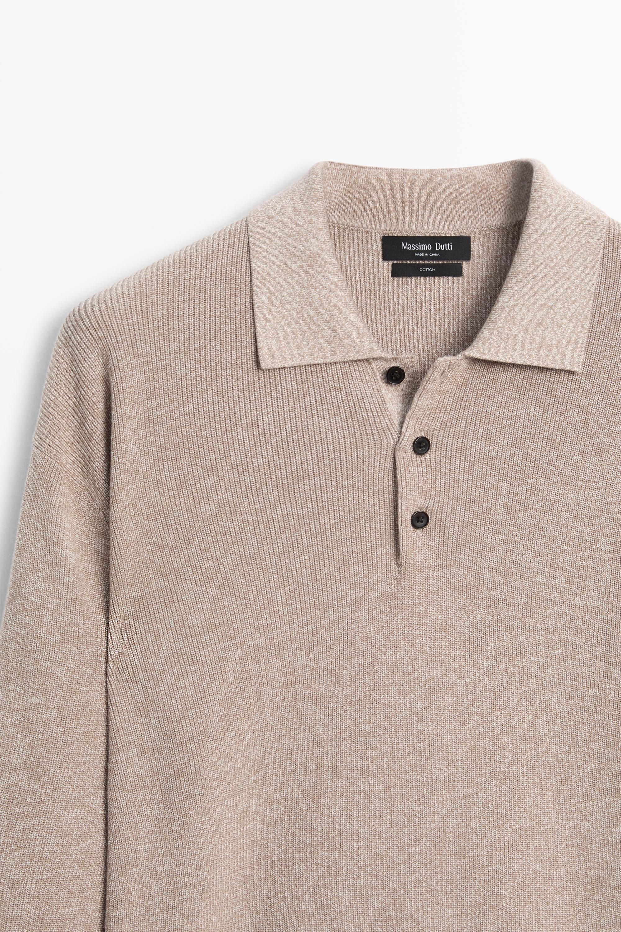 100% cotton mouliné polo sweater Beige
