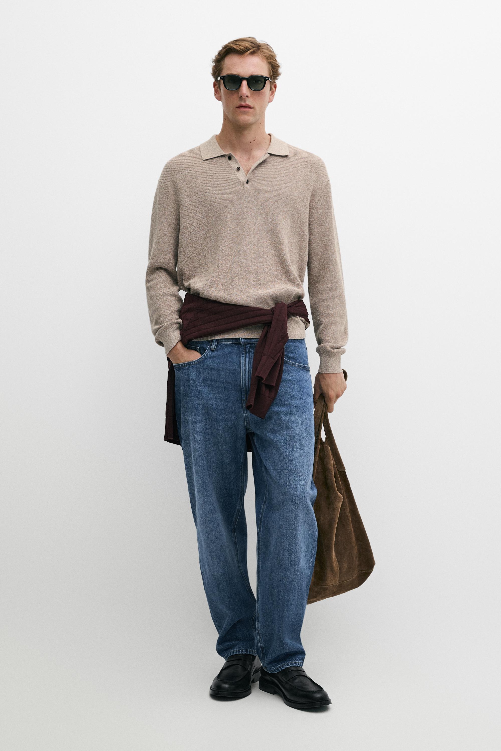 100% cotton mouliné polo sweater Beige