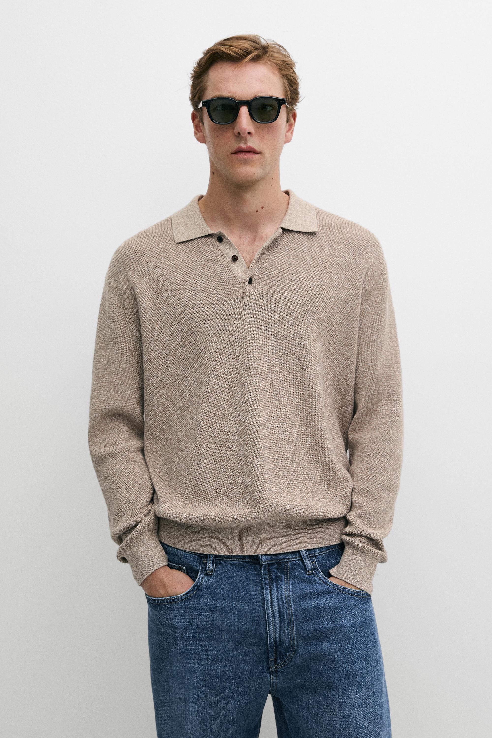 100% cotton mouliné polo sweater Beige