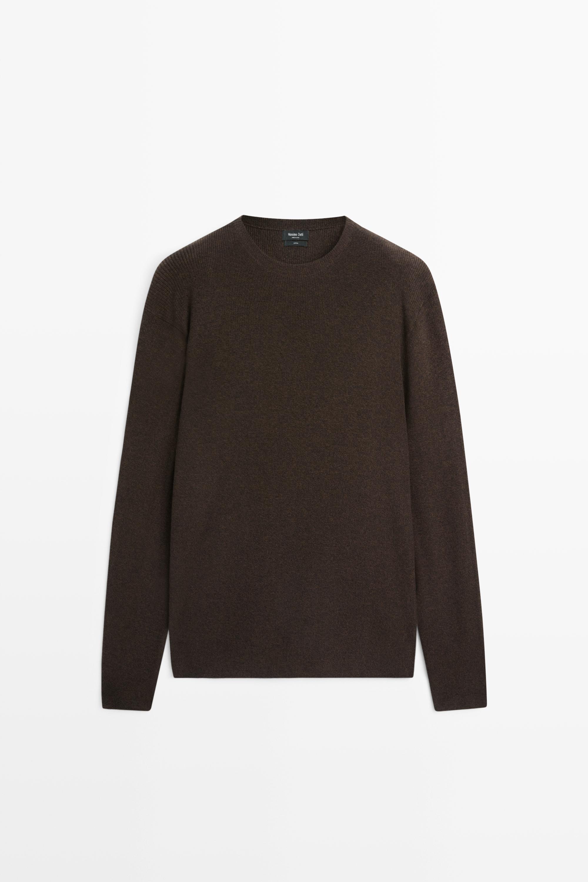 100% cotton mouliné round neck sweater Brown