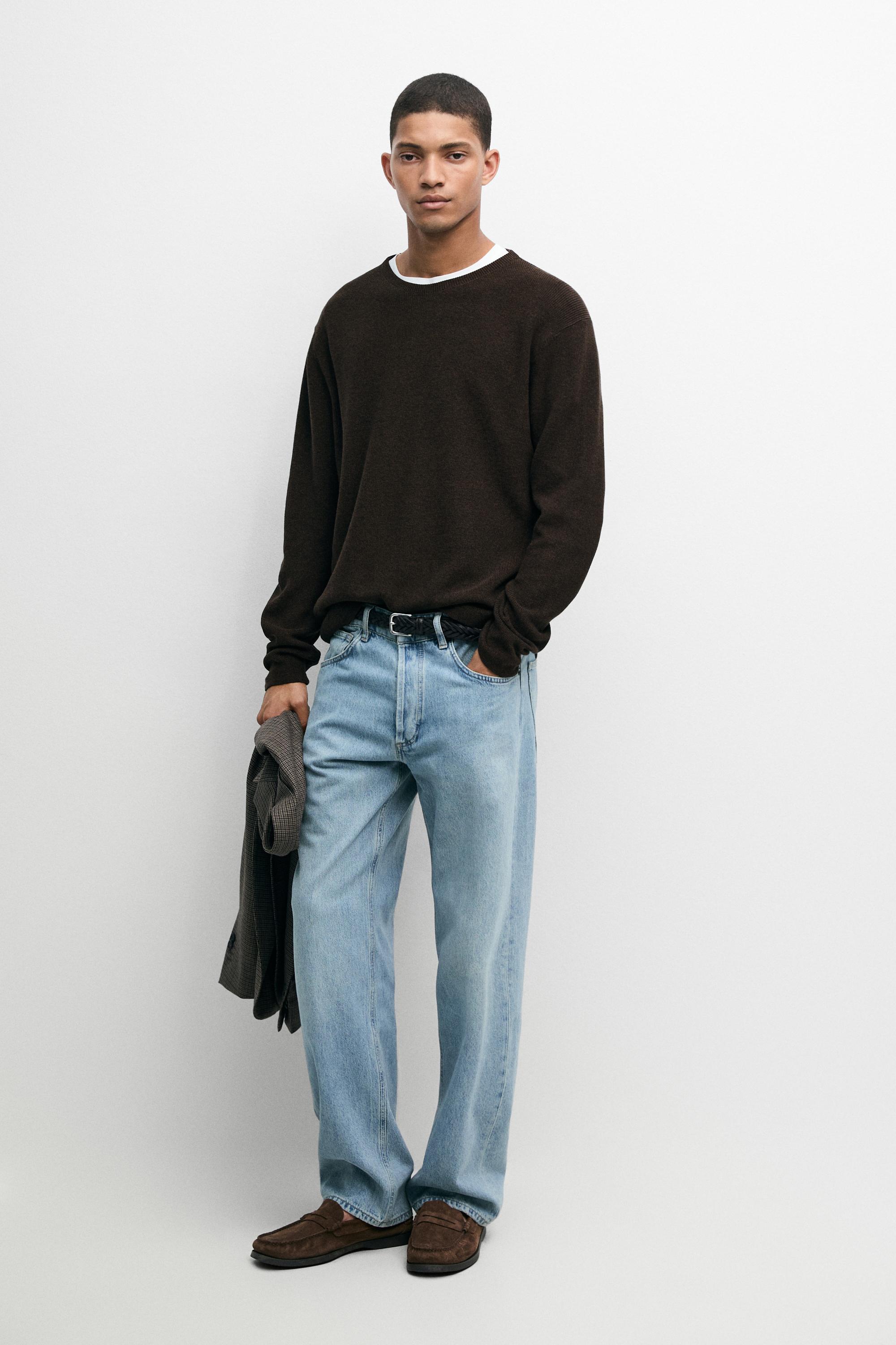 100% cotton mouliné round neck sweater Brown