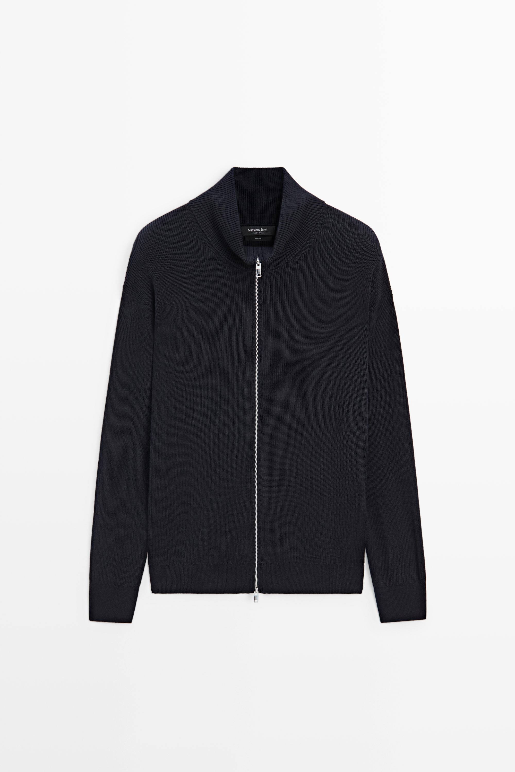 100% cotton ribbed knit cardigan Navy Blue