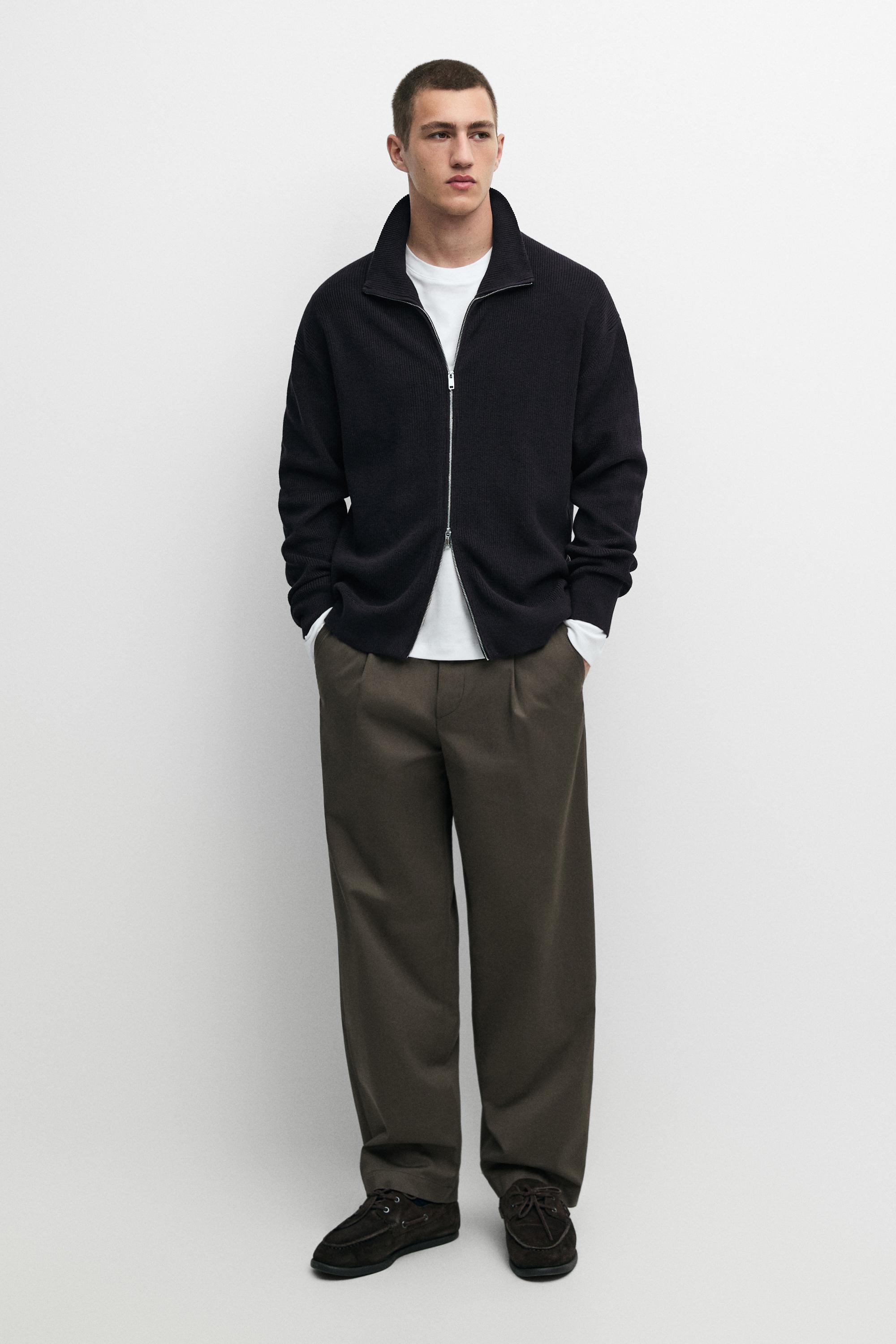 100% cotton ribbed knit cardigan Navy Blue