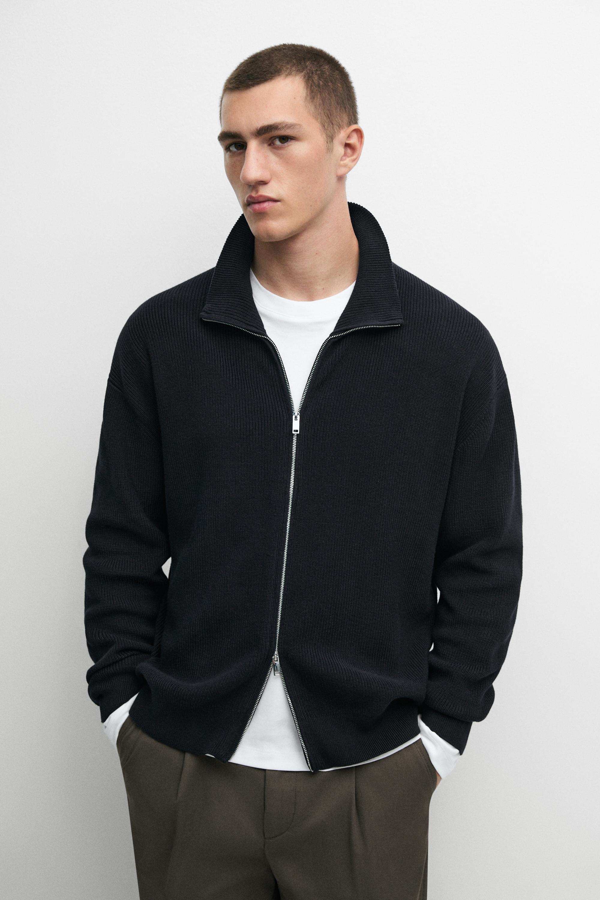 100% cotton ribbed knit cardigan Navy Blue