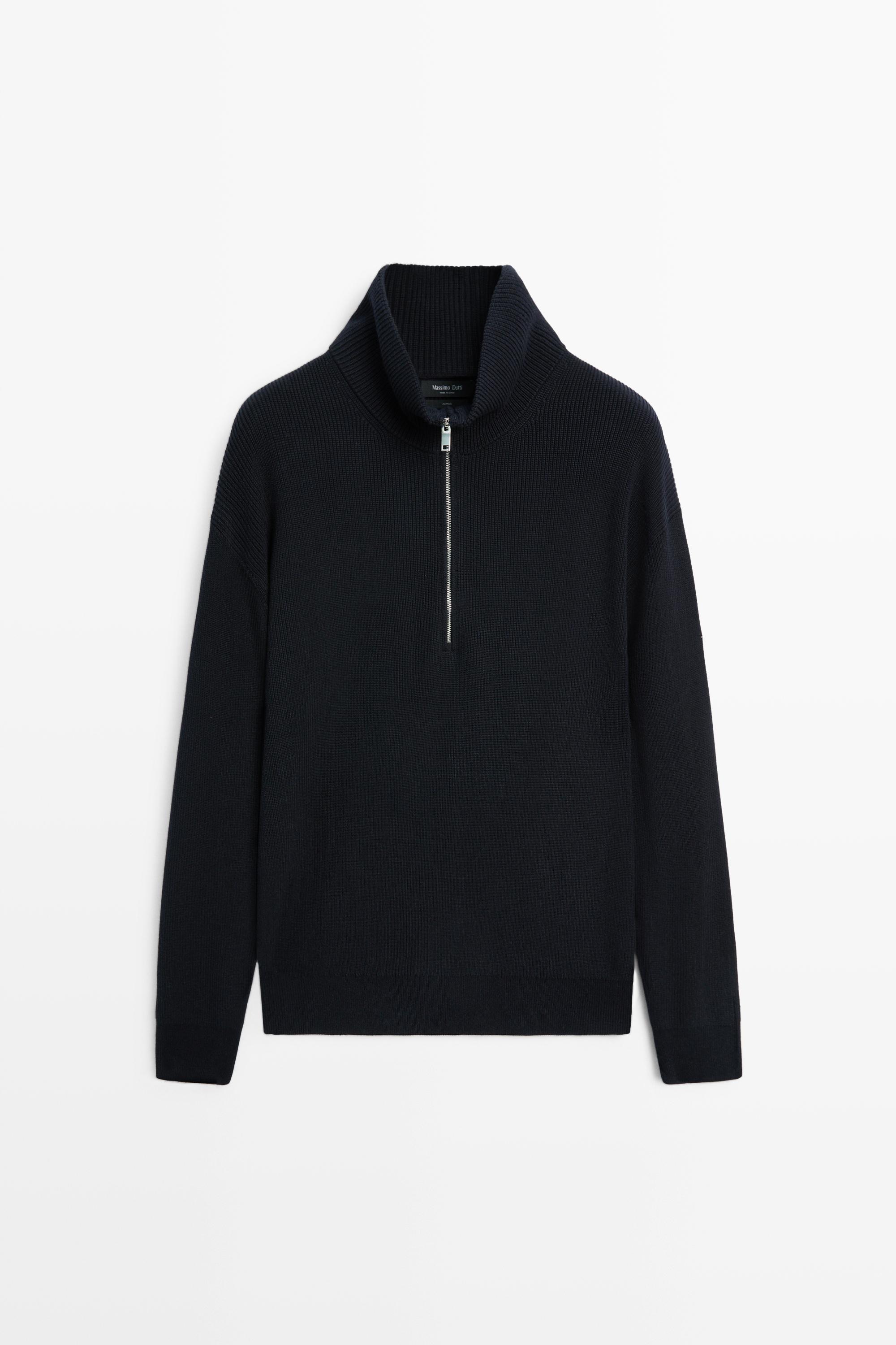 100% cotton mock neck knit sweater Navy Blue