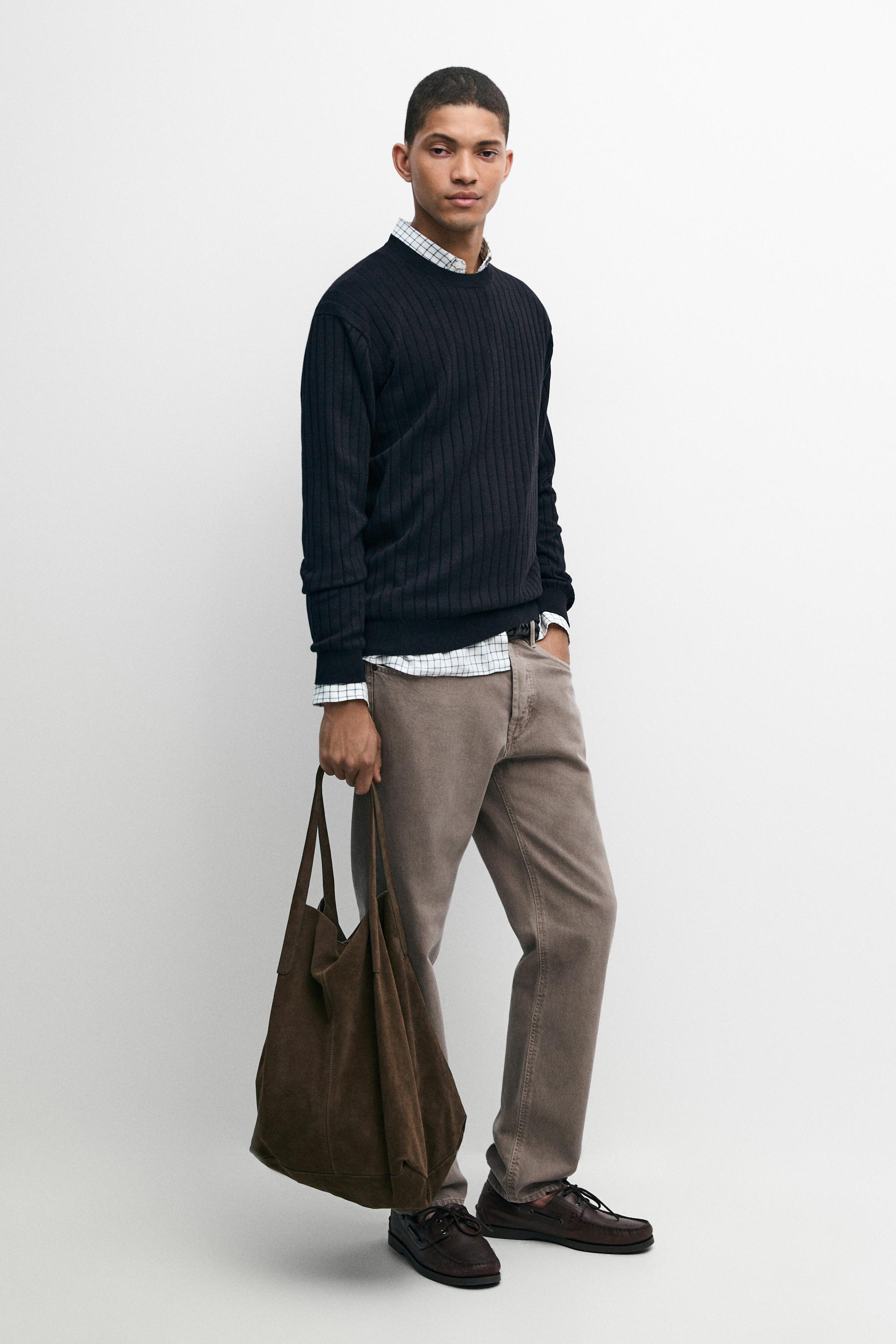 100% cotton ribbed knit sweater Navy Blue
