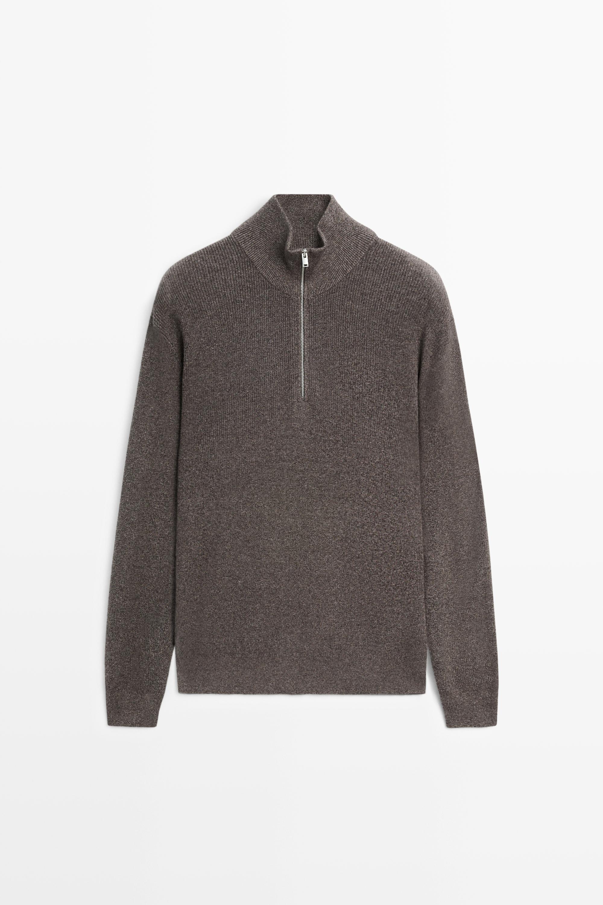 Mock neck knit sweater with zip Mink