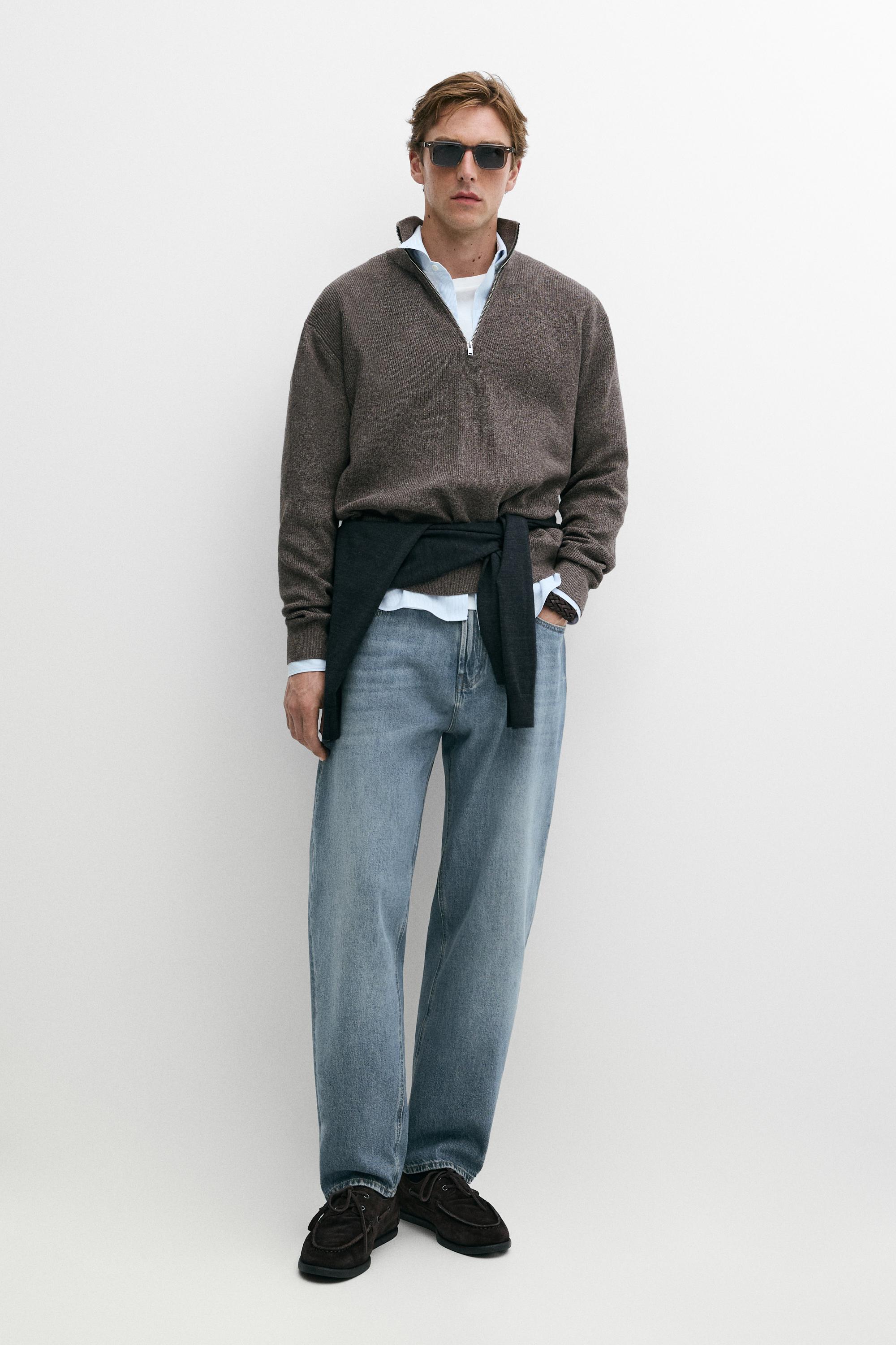 Mock neck knit sweater with zip Mink