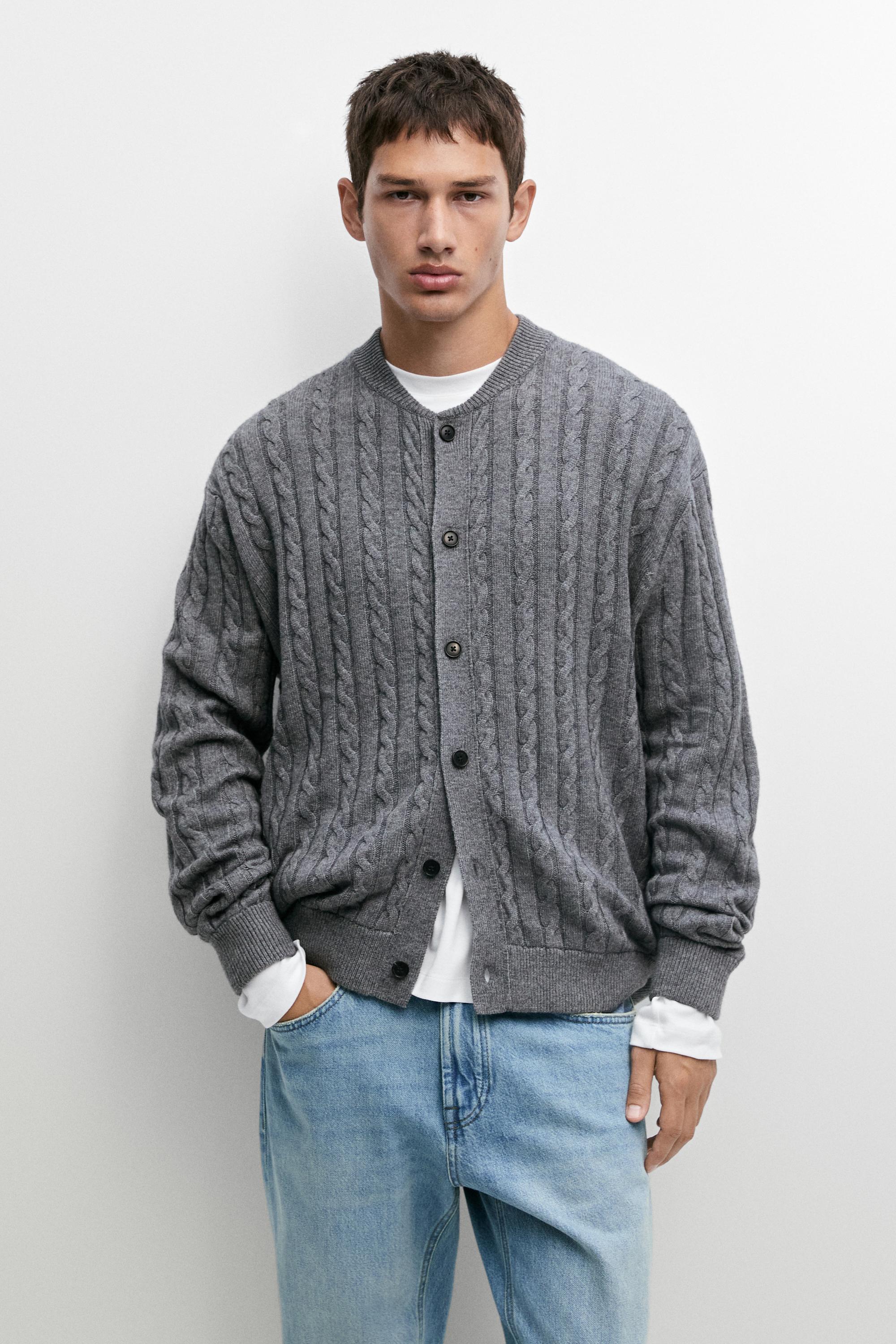 Braided knit bomber cardigan Anthracite Grey