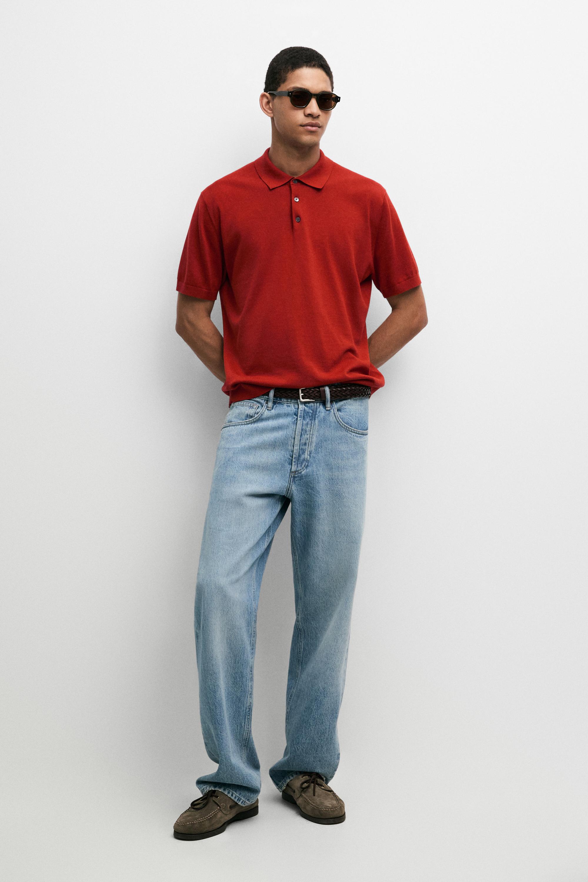 100% Cotton Knit Polo Shirt Red