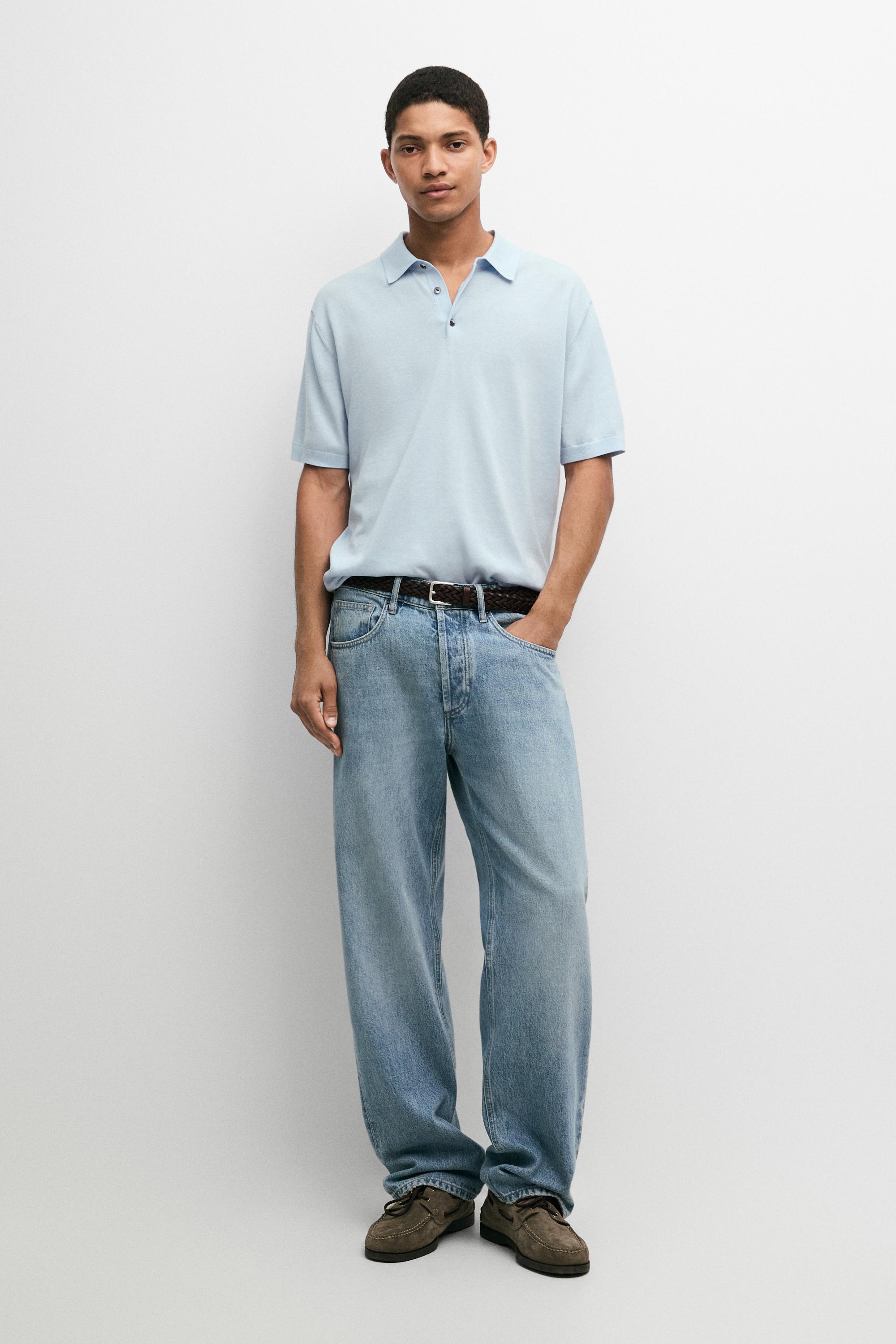 100% Cotton Knit Polo Shirt Light Blue