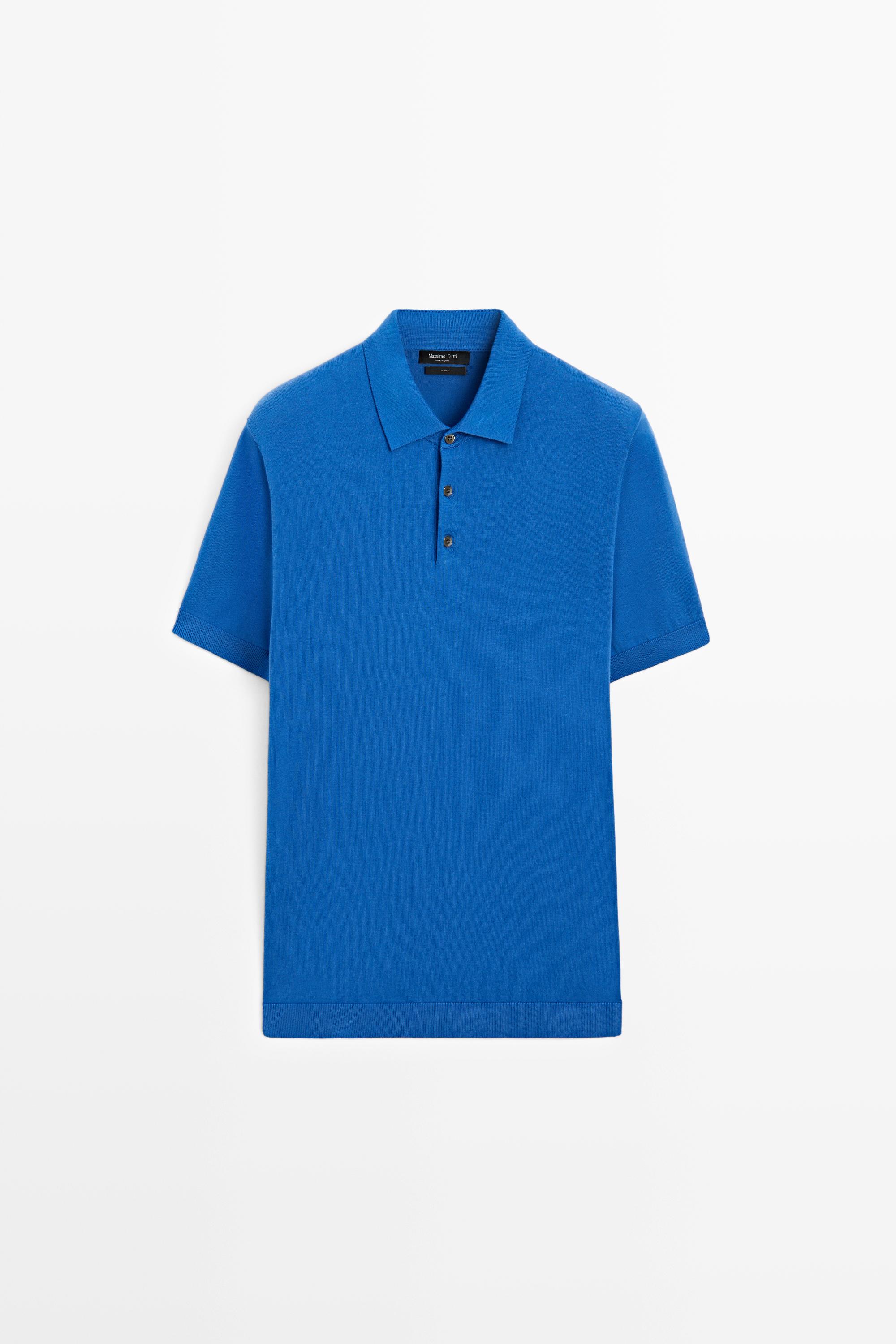 100% Cotton Knit Polo Shirt Blue