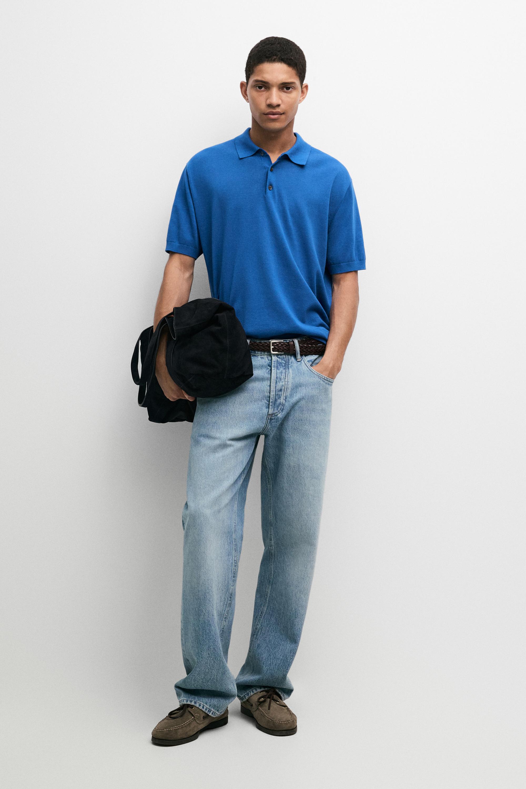 100% Cotton Knit Polo Shirt Blue