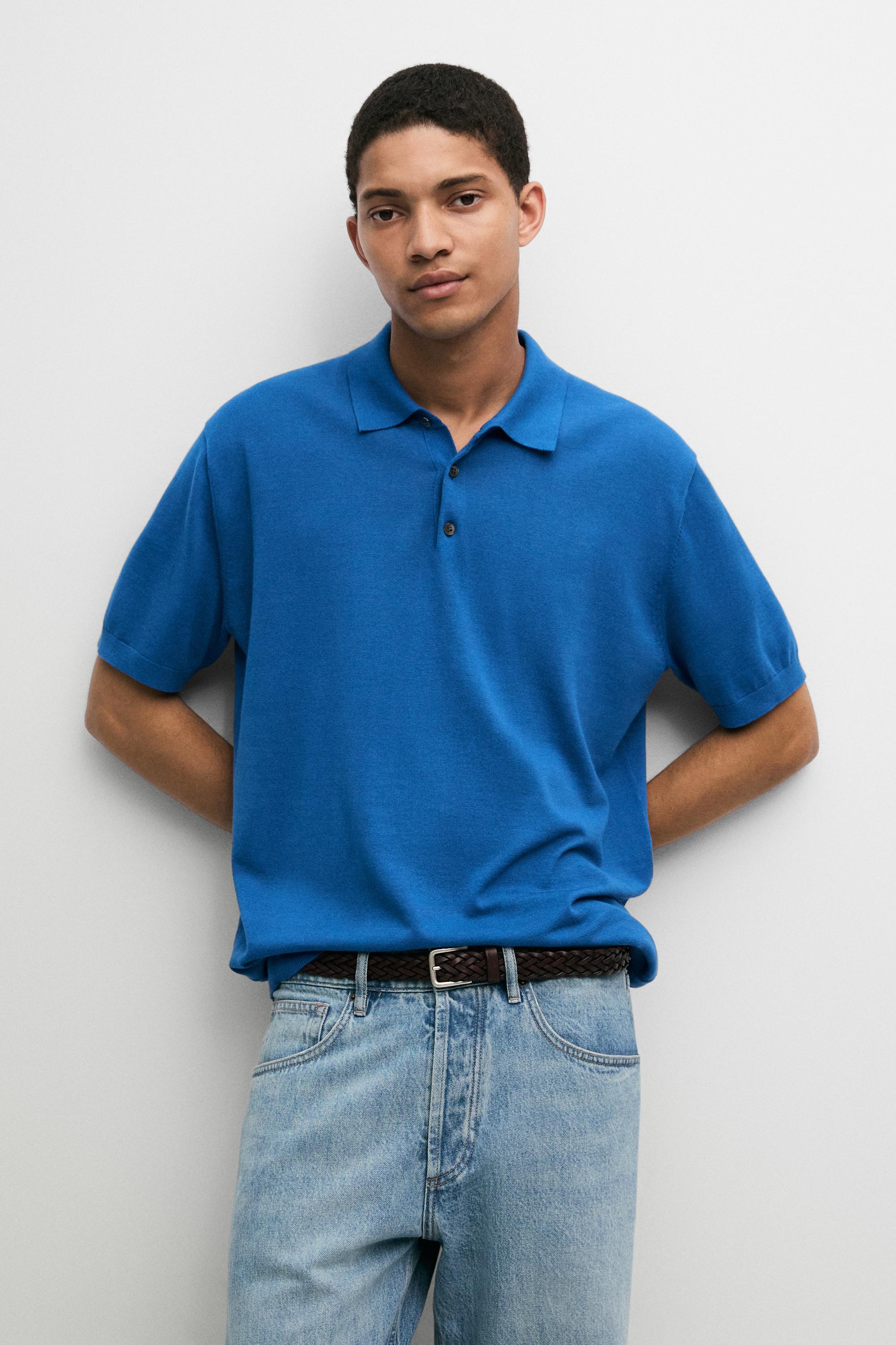 100% Cotton Knit Polo Shirt Blue
