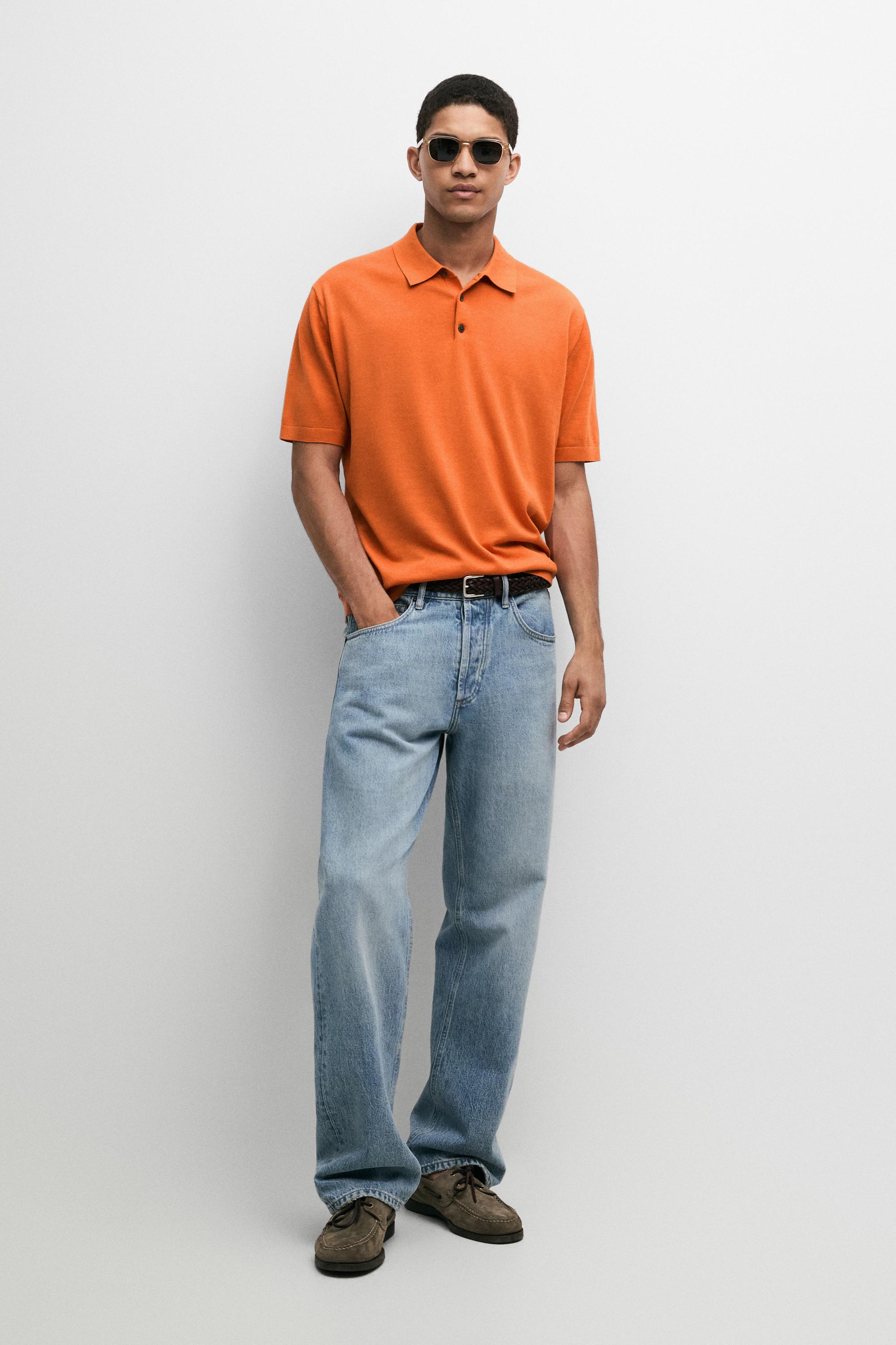 100% Cotton Knit Polo Shirt Orange