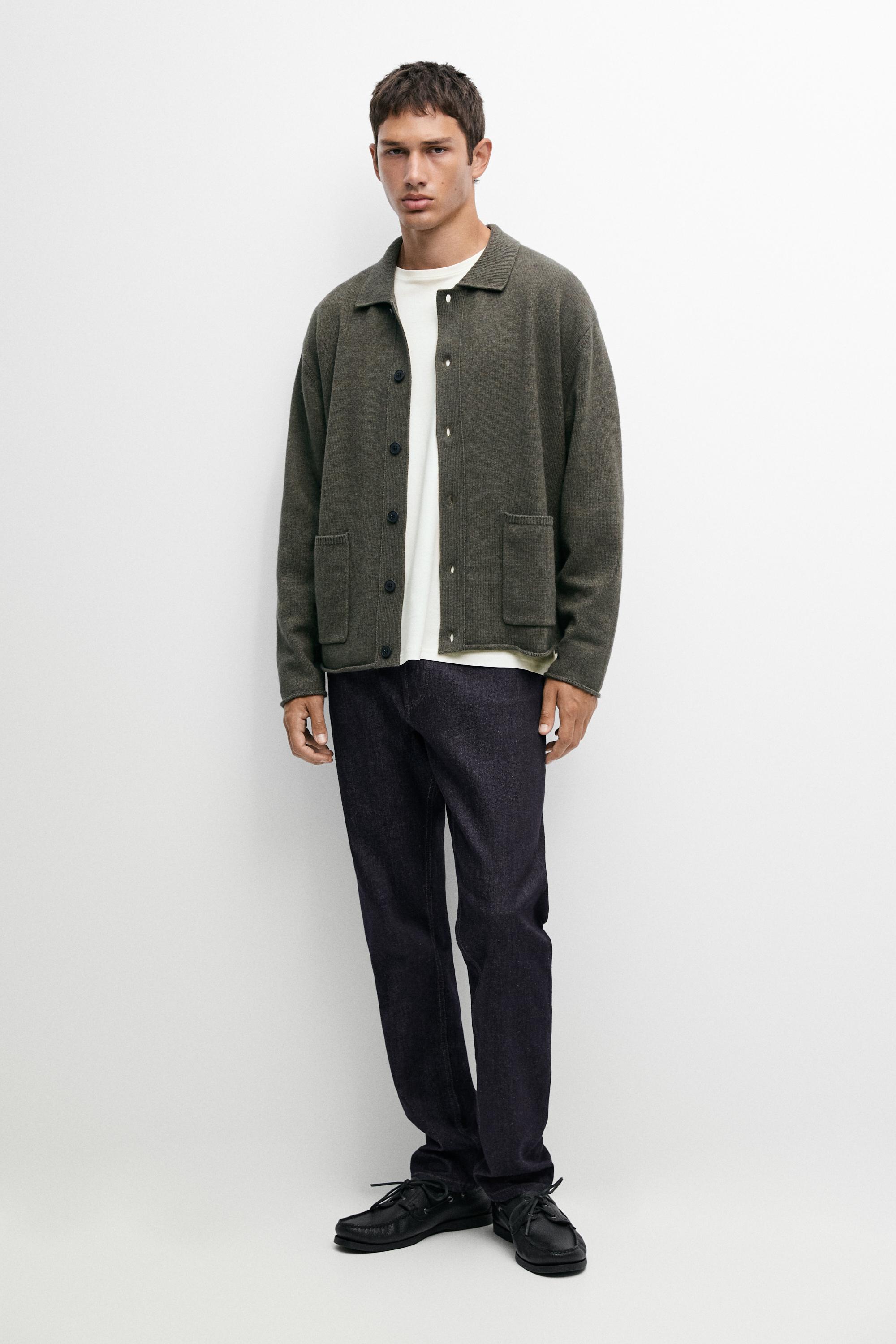 Wool blend polo collar cardigan Khaki