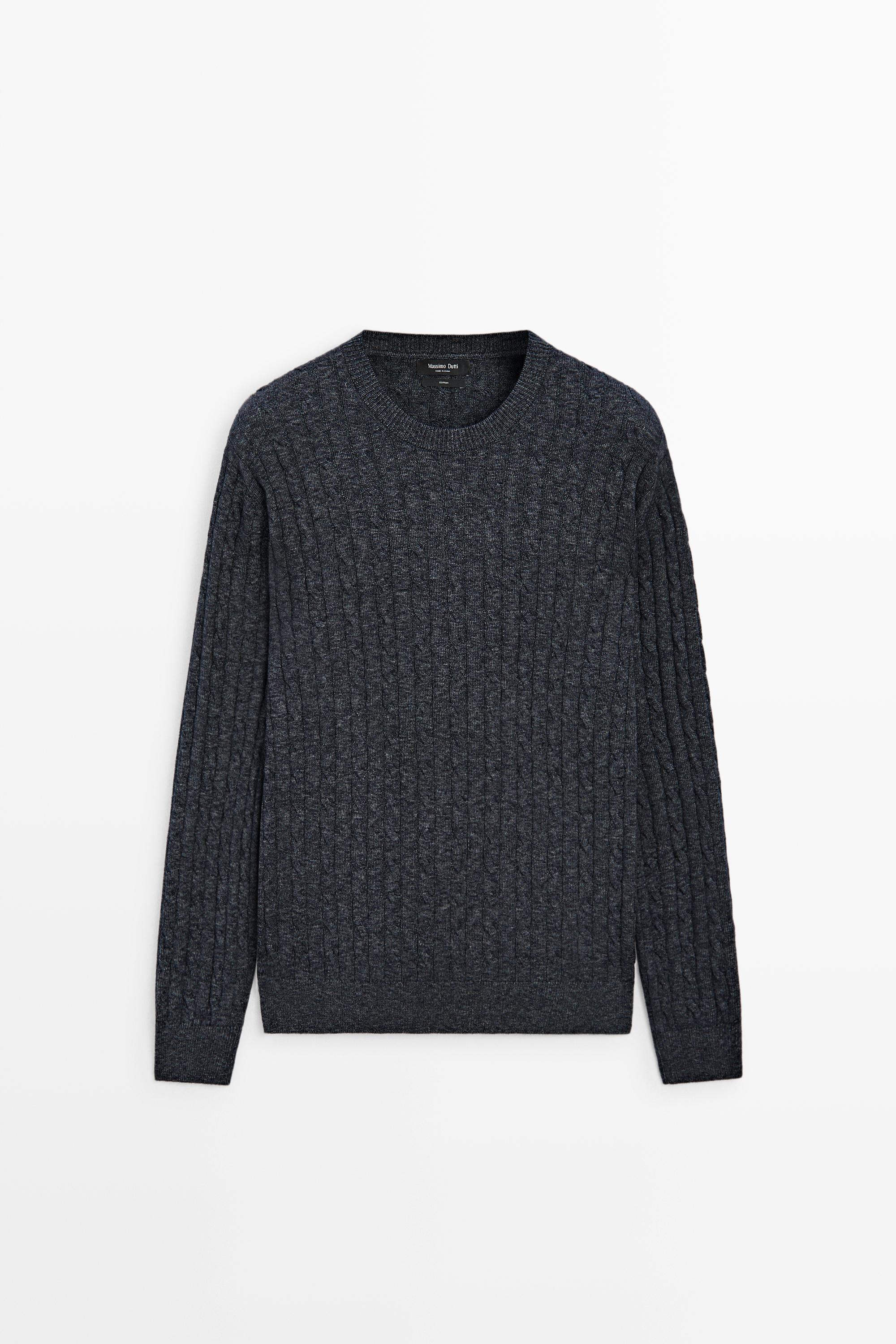 Cable knit round neck sweater Indigo