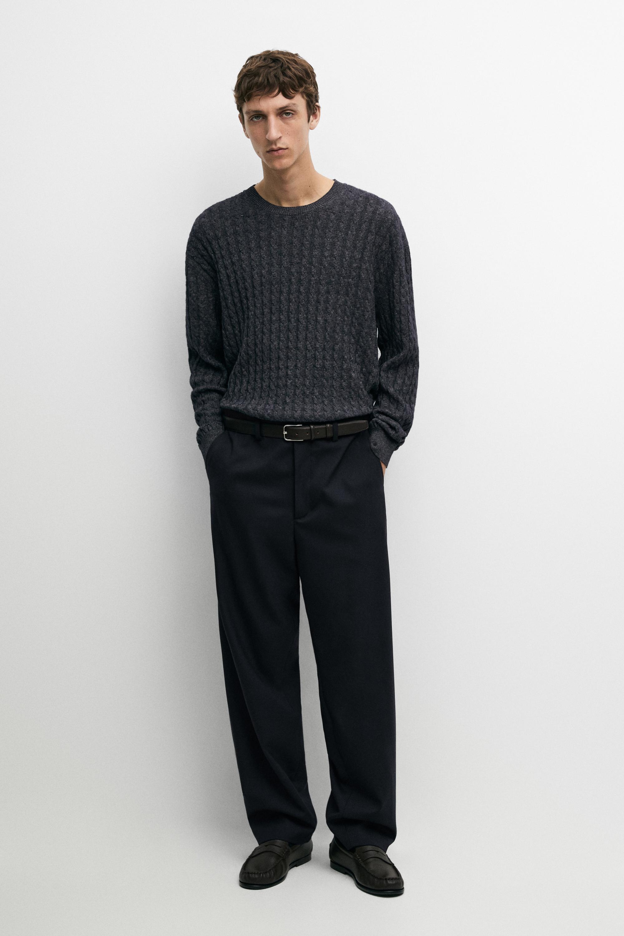Cable knit round neck sweater Indigo