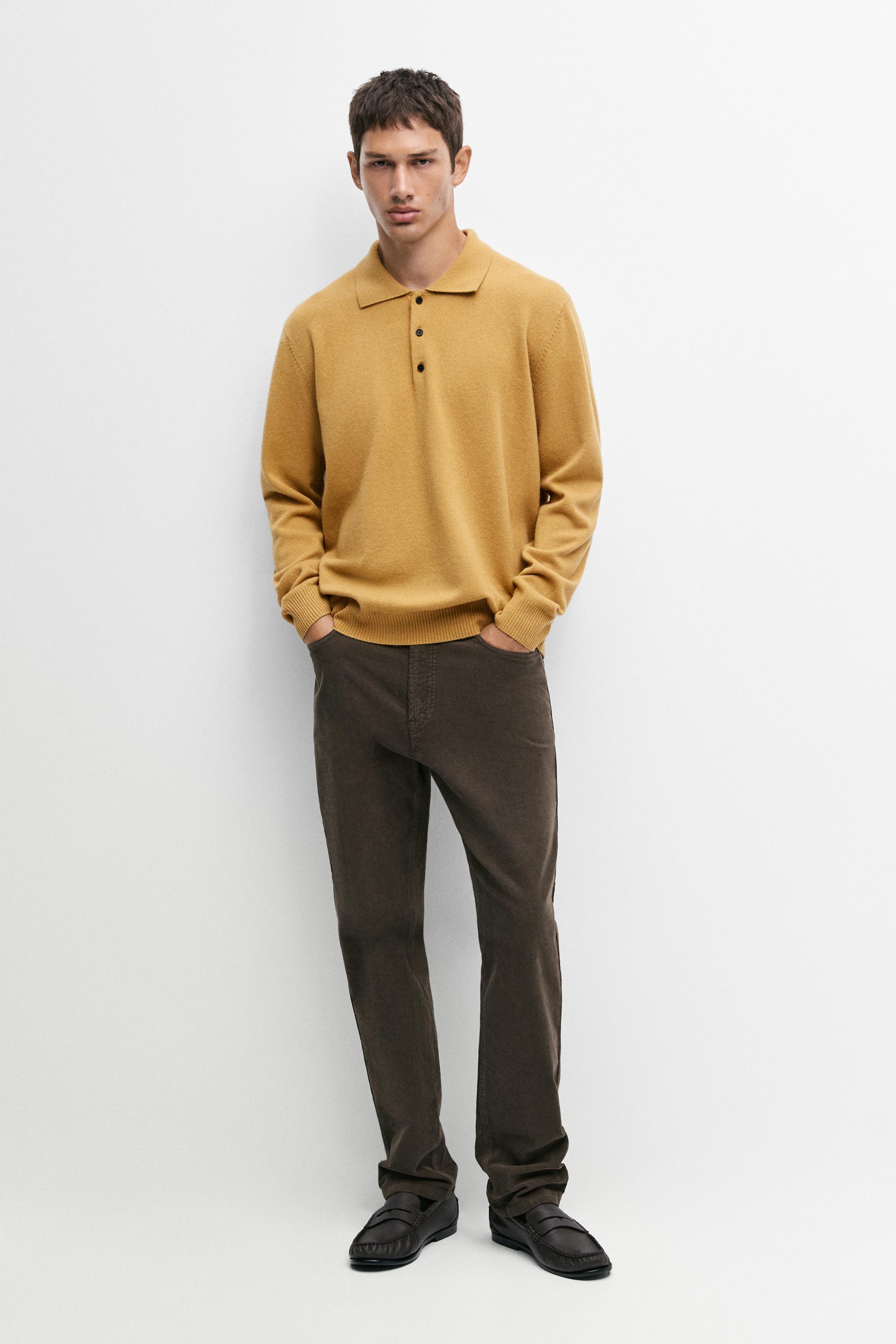 Wool cashmere blend polo sweater Mustard Yellow