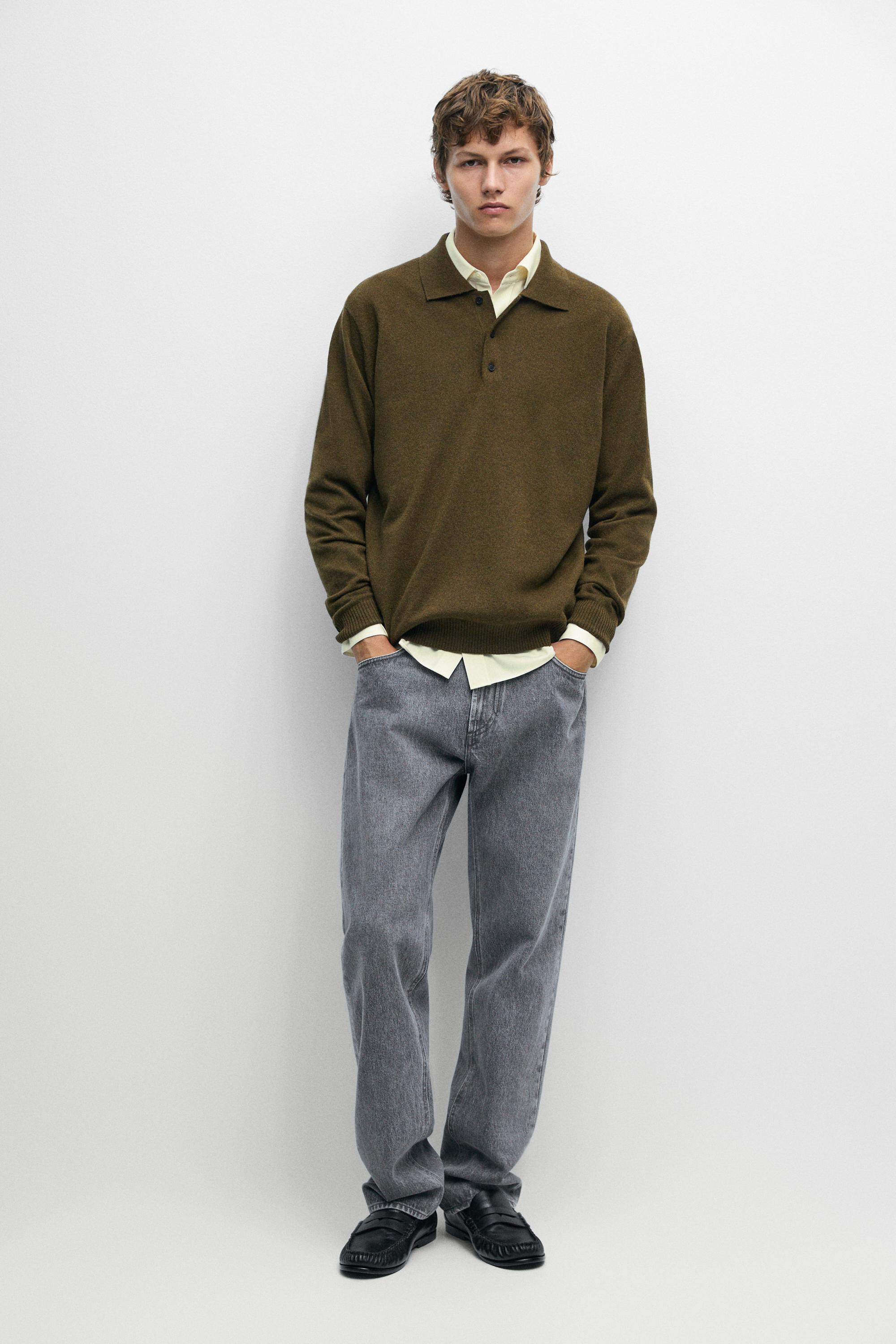 Wool cashmere blend polo sweater Dark Olive Green