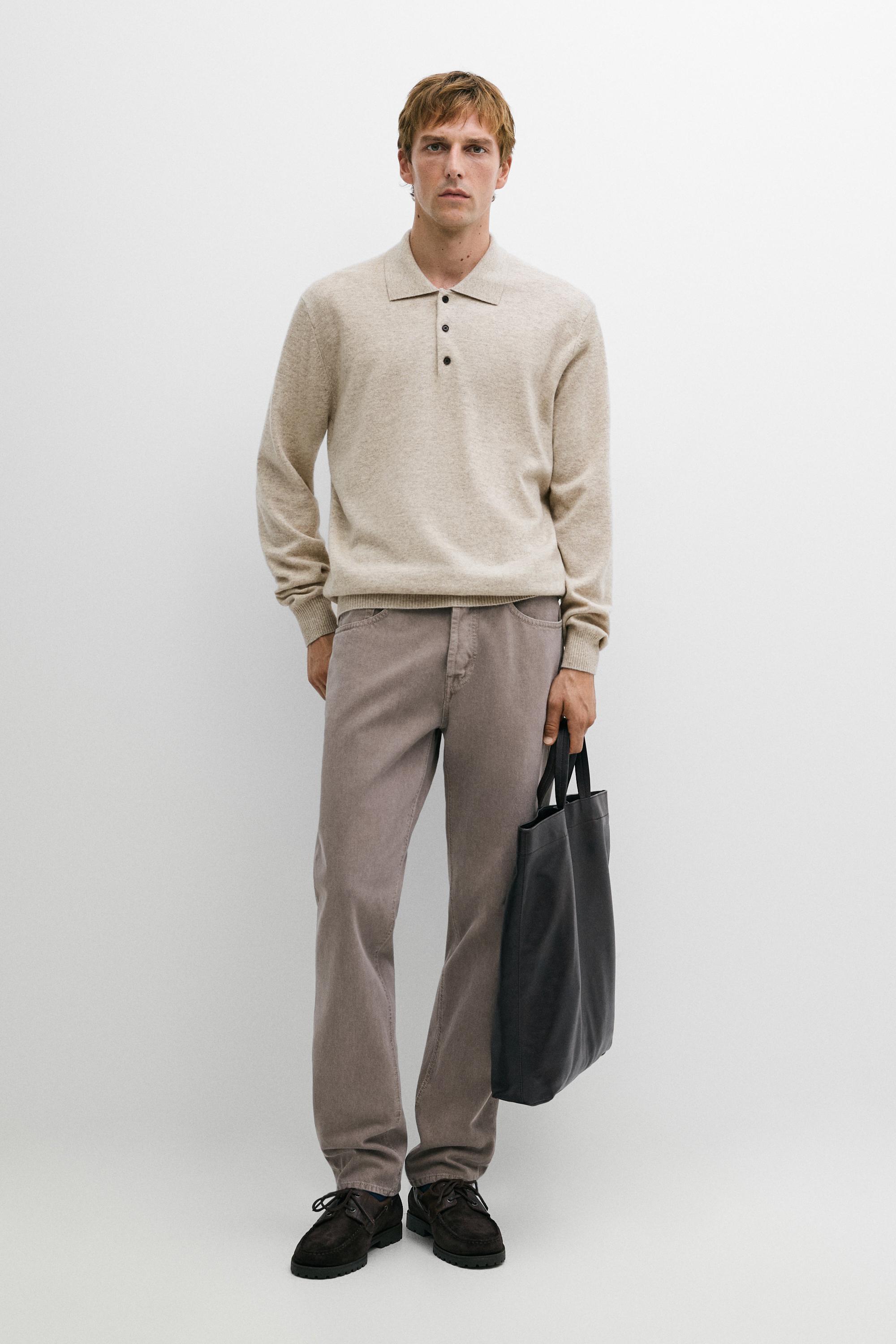 Wool cashmere blend polo sweater Sand Brown