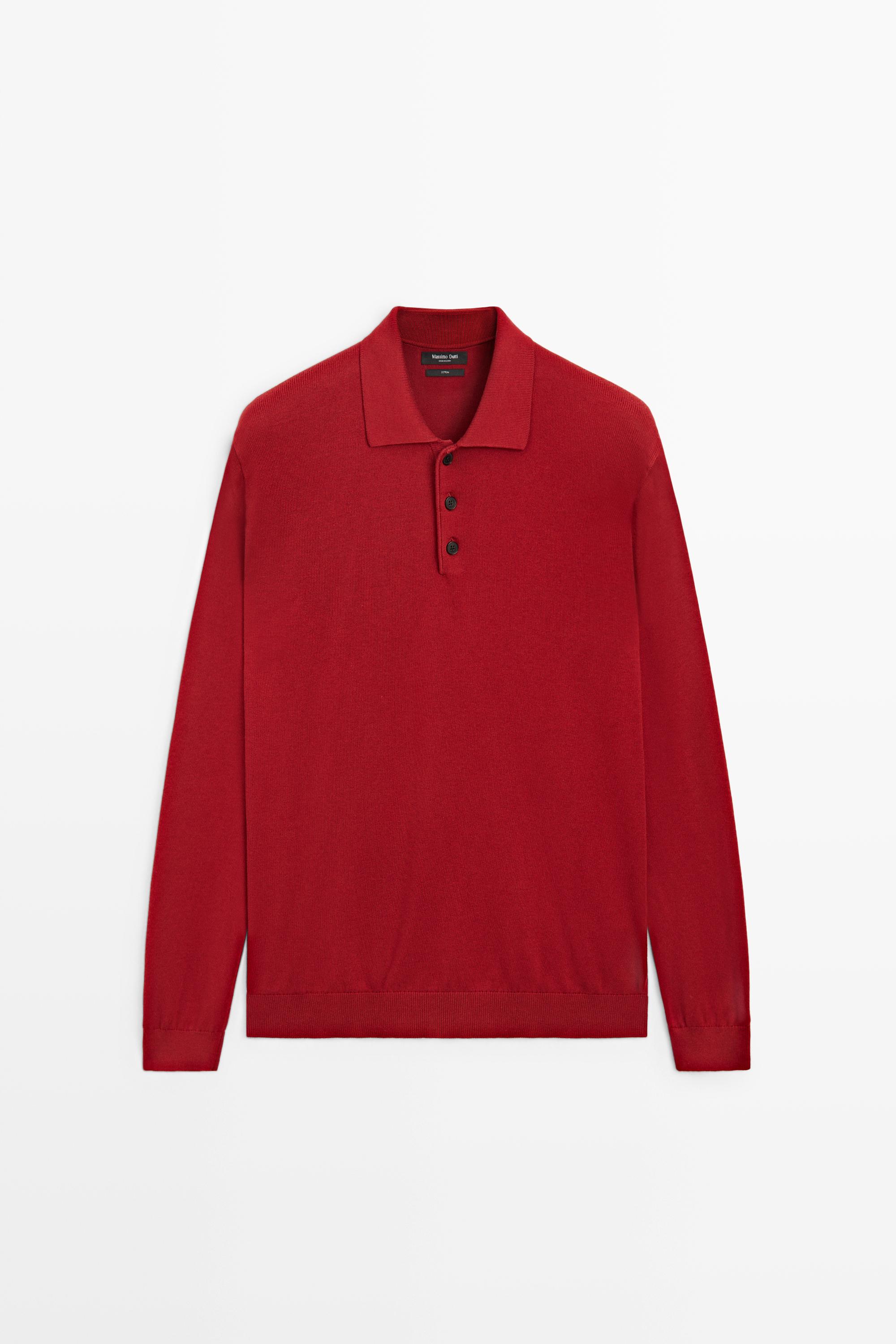 100% cotton knit polo sweater Red