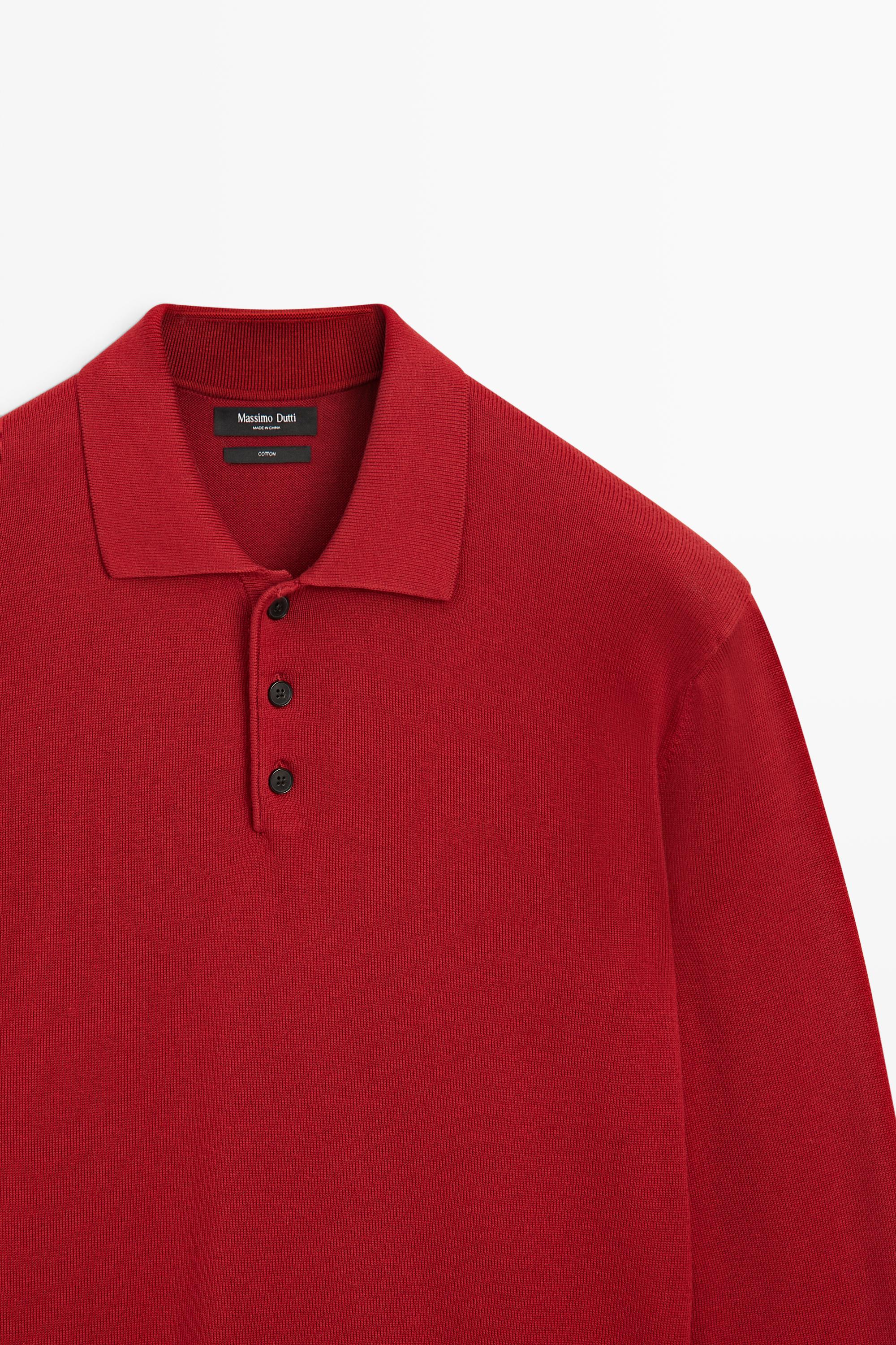 100% cotton knit polo sweater Red