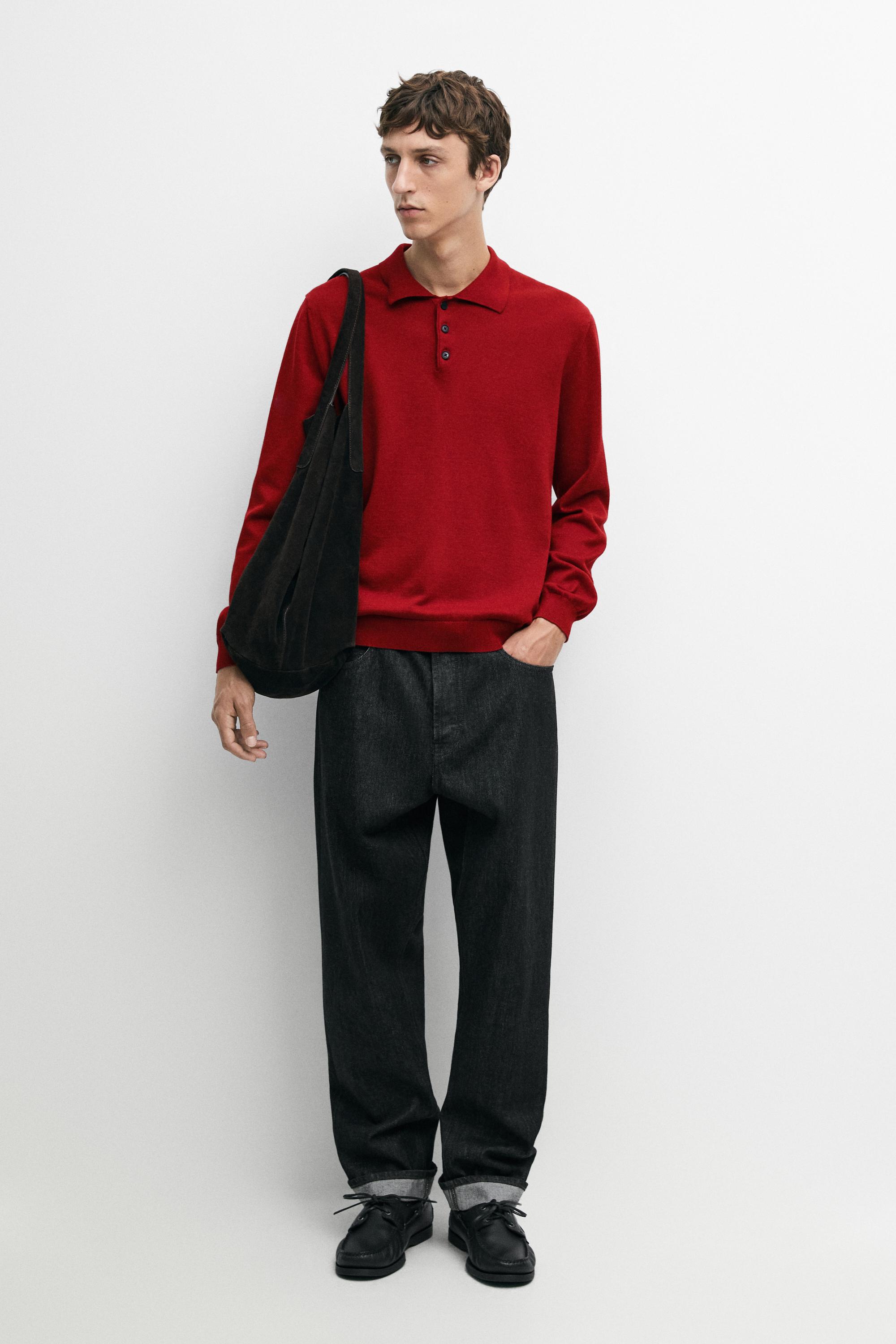 100% cotton knit polo sweater Red