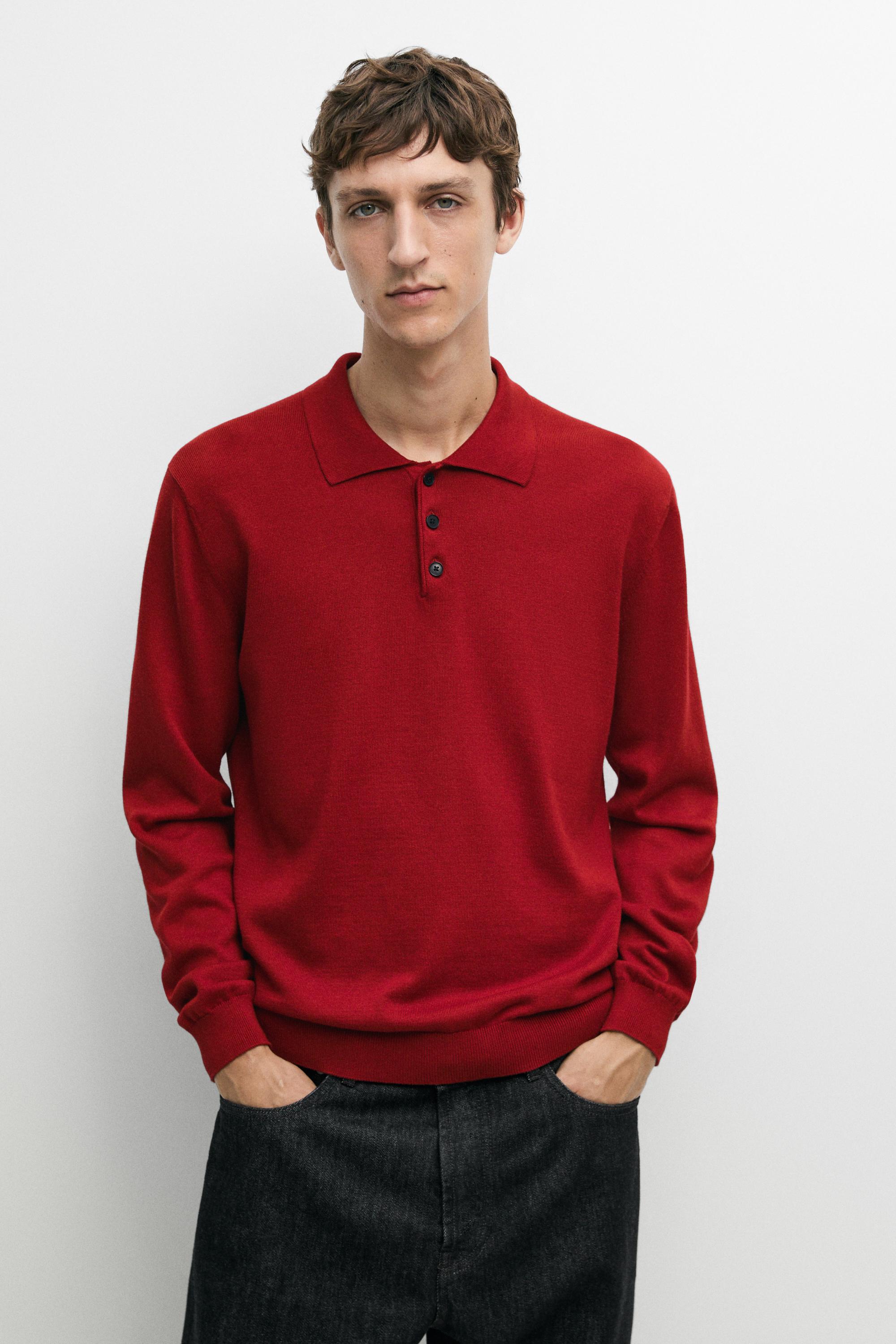 100% cotton knit polo sweater Red