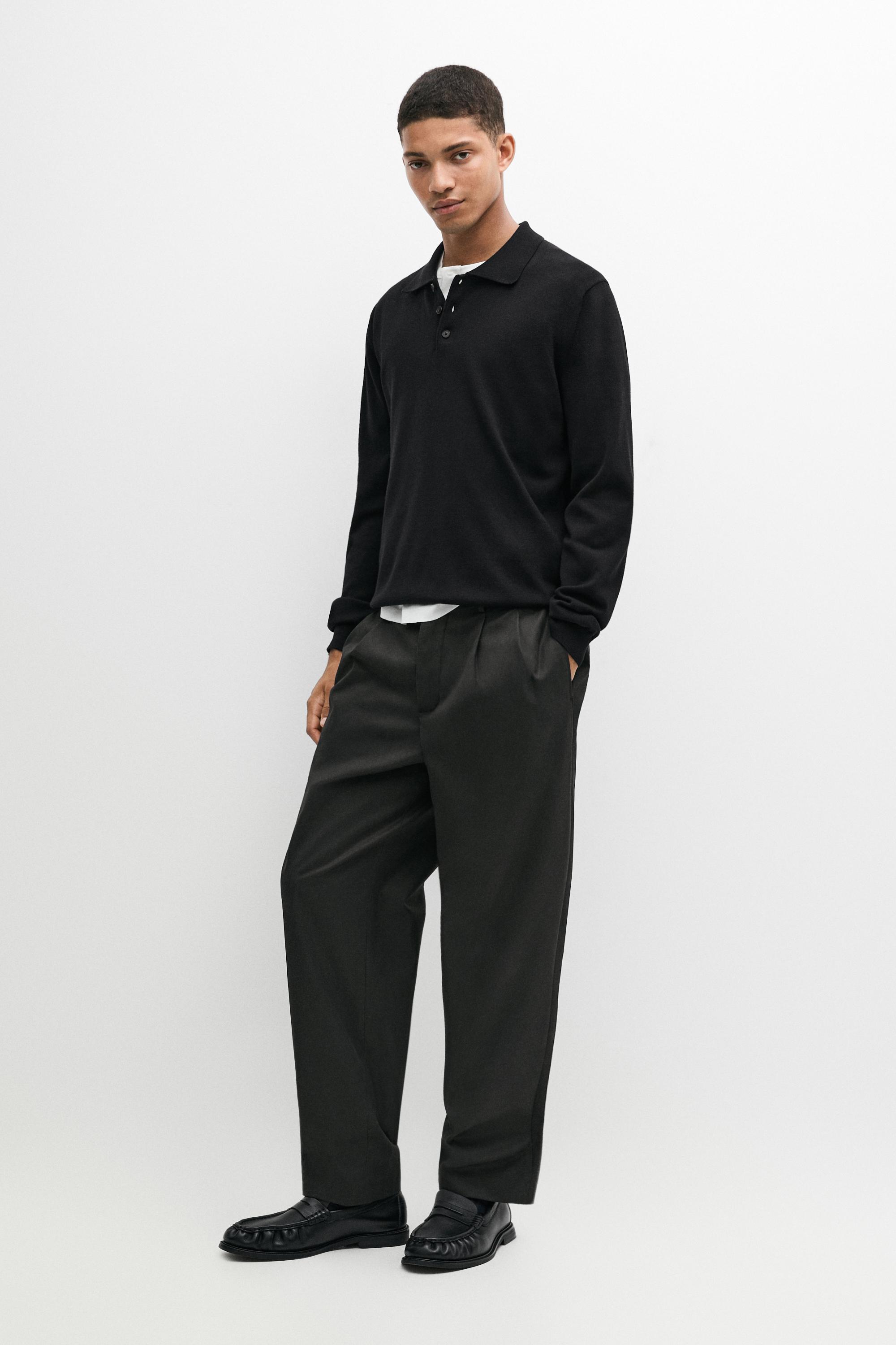 100% cotton knit polo sweater Black